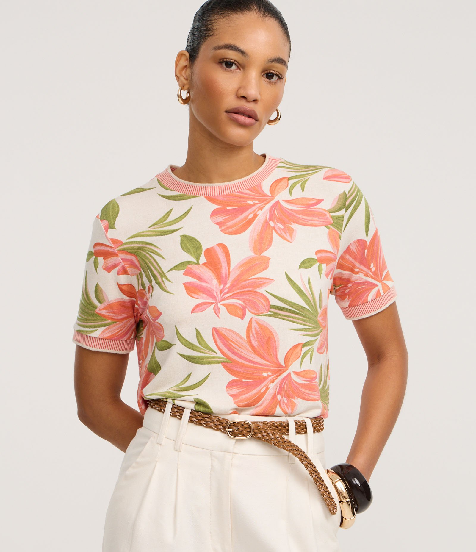 Blusa em Viscolycra com Gola de Tricô e Estampa Floral Multicores 1