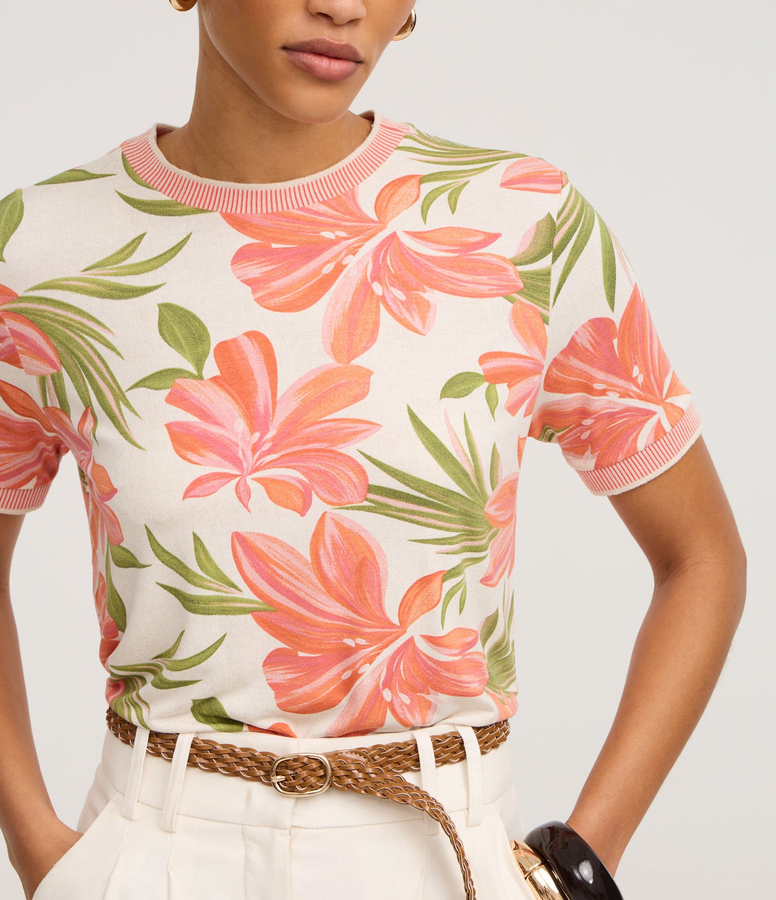 Blusa em Viscolycra com Gola de Tricô e Estampa Floral Multicores 4