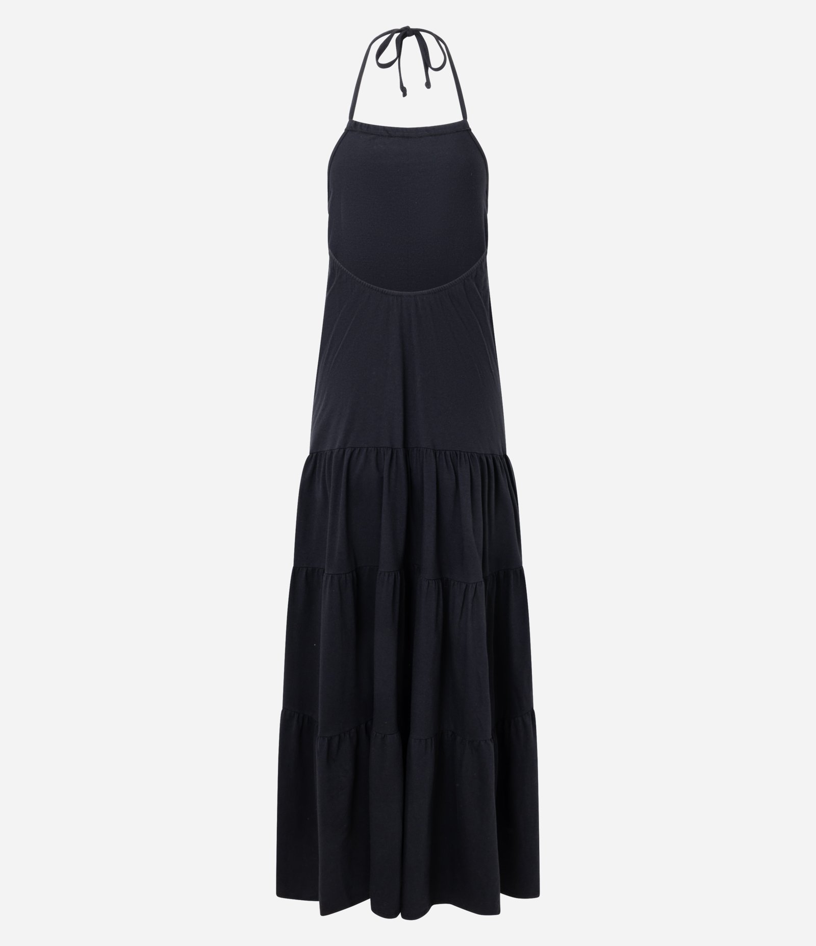 Vestido Longo Evasê com Decote Halter e Babados Preto 7