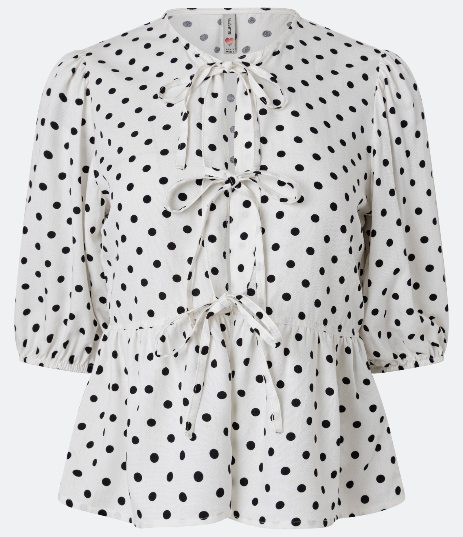 Camisa Peplum Alfaiatada com Manga Bufante e Estampa Poá Off White 4