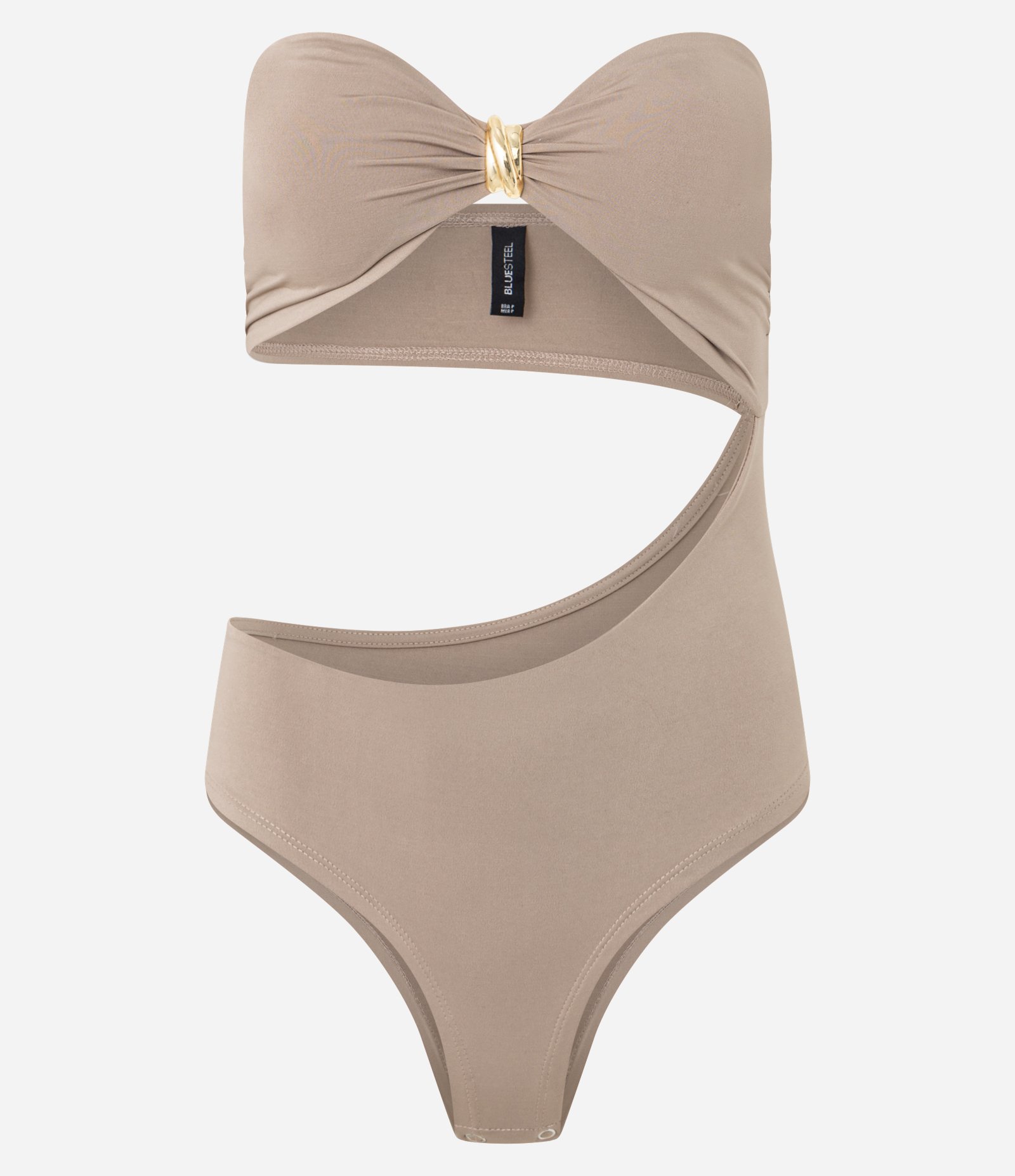 Body em Microfibra com Decote Coração e Aviamento Bege 5