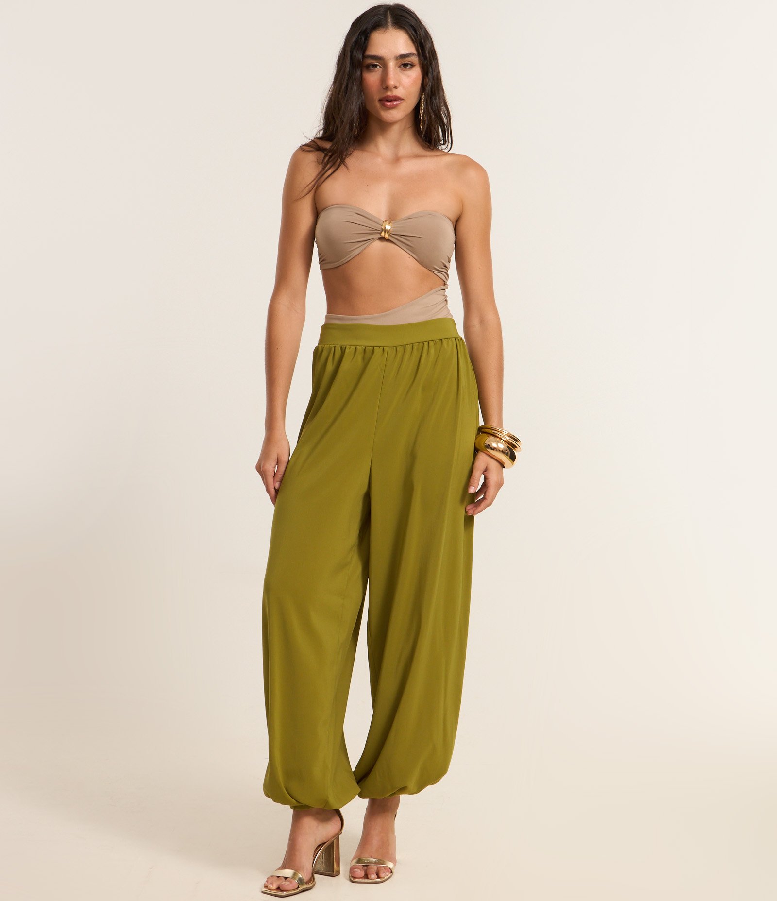 Body em Microfibra com Decote Coração e Aviamento Bege 2