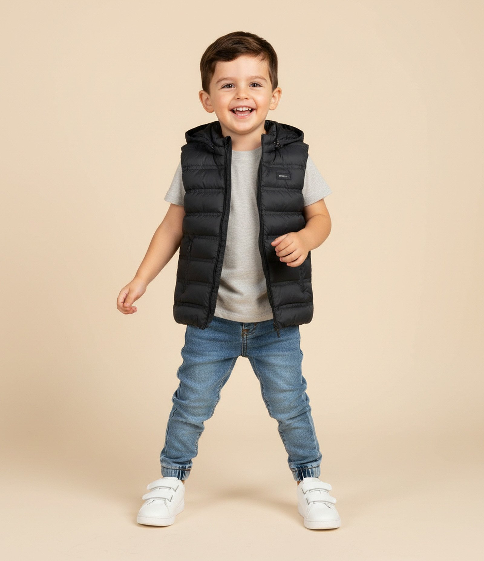 Colete Infantil com Capuz e Zíper Frontal - Tam 5 A 14 Anos Preto 1