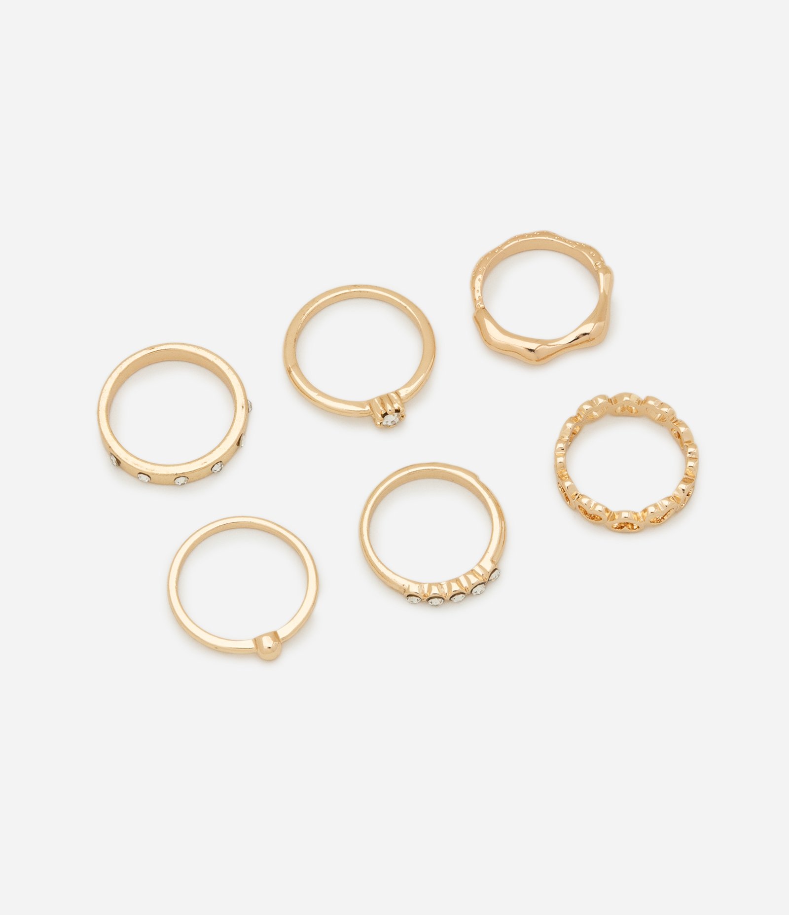 Kit 06 Anéis Delicados Variados com Ponto de Luz e Coração Dourado 1