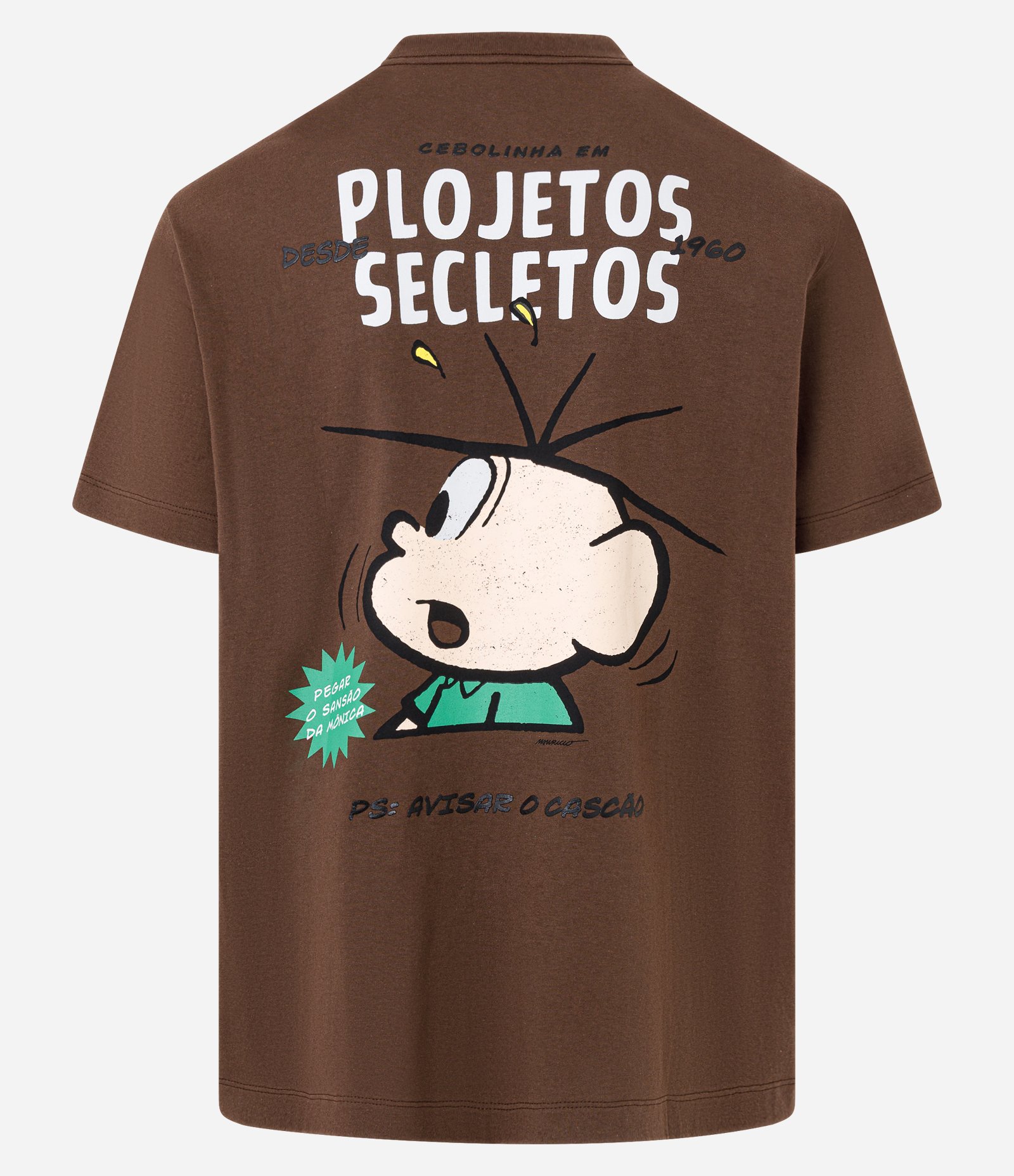 Camiseta Regular em Algodão com Estampa Plojetos Secletos Cebolinha Marrom 6