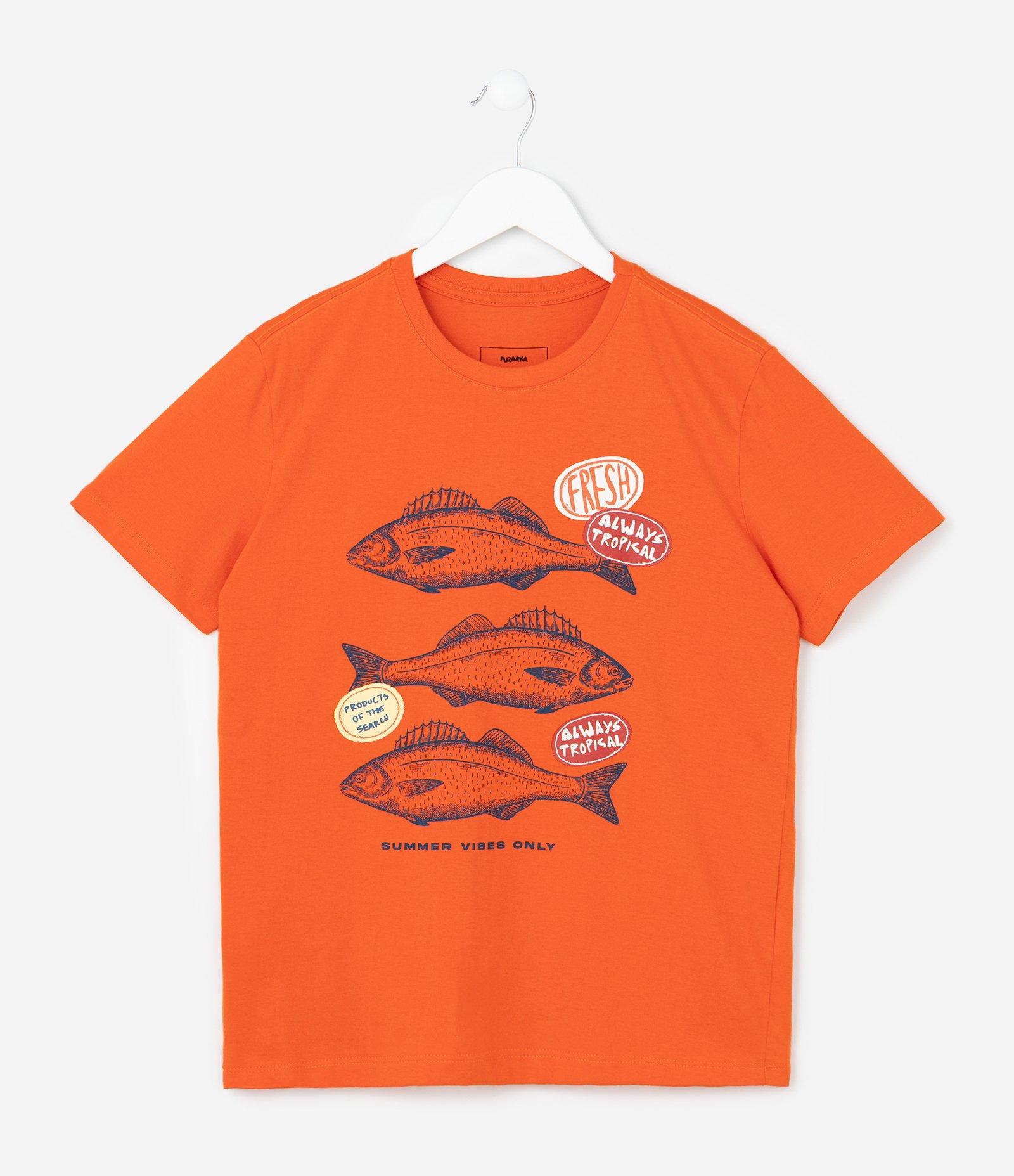 Camiseta Infantil Regular com Estampa de Peixes - Tam 5 a 14 Anos Laranja 1