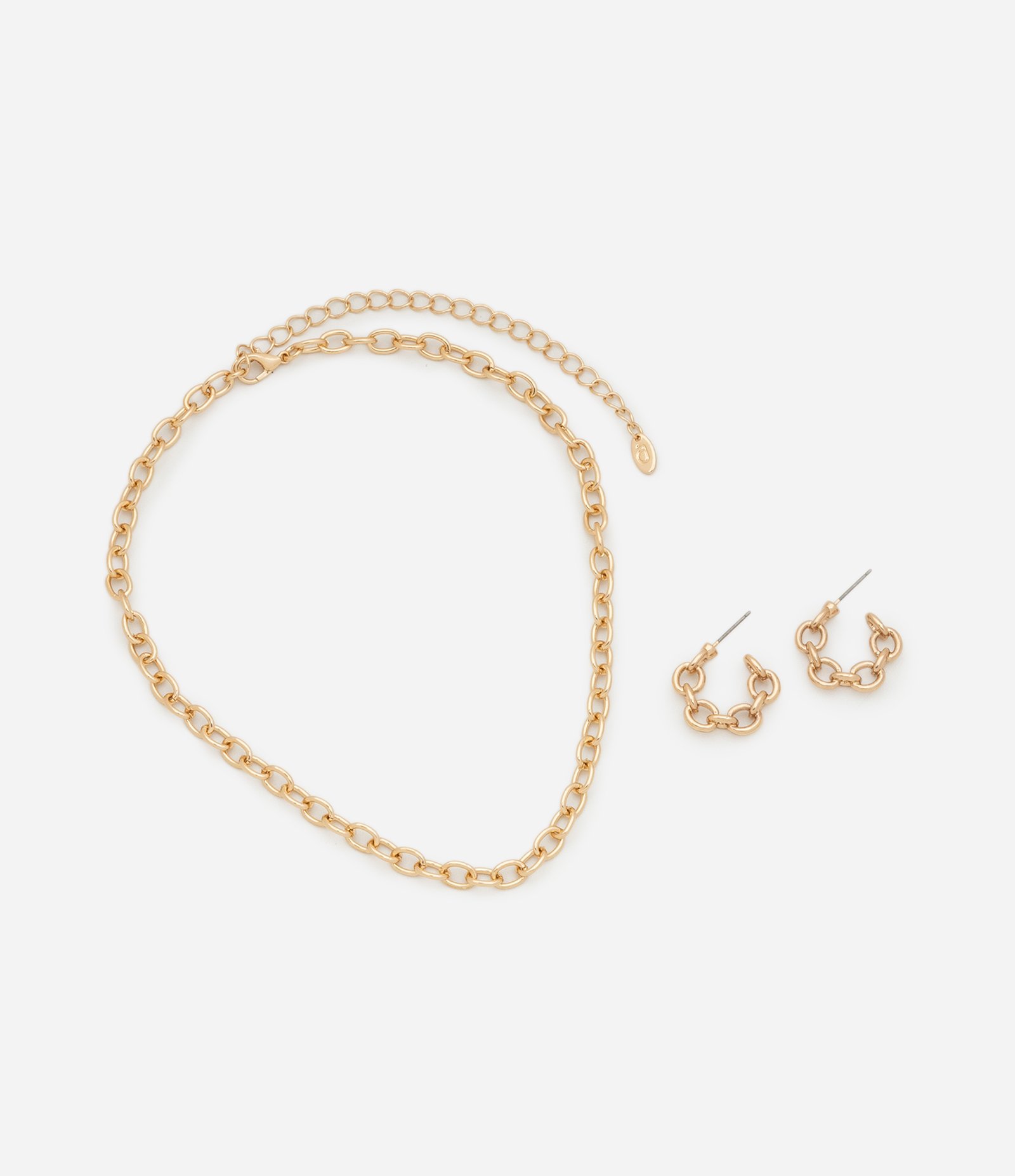 Conjunto Colar com Corrente de Elos e Brinco Argola de Elos Dourado 2