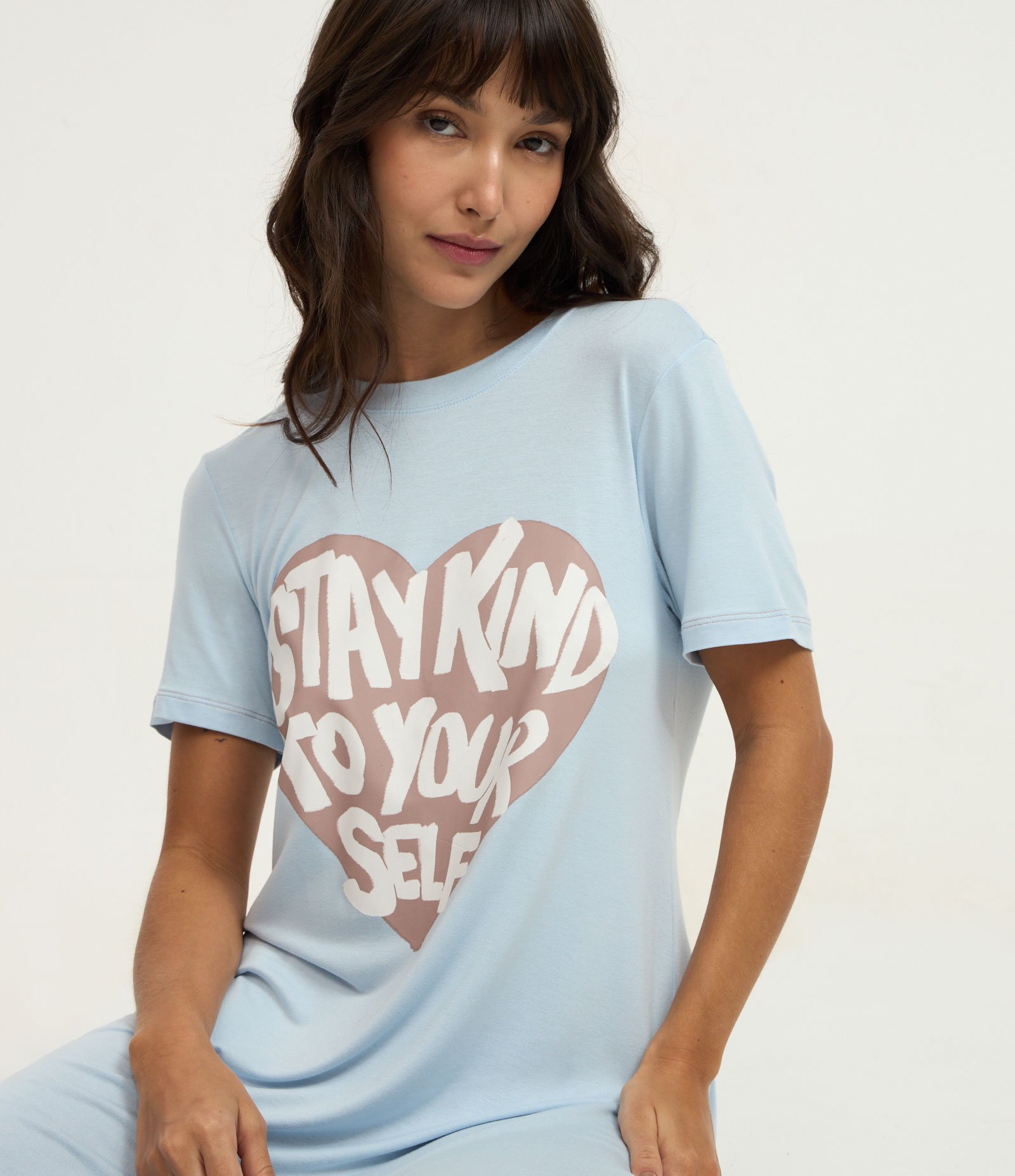 Camisola em Viscolycra com Estampa Stay Kind Azul 2