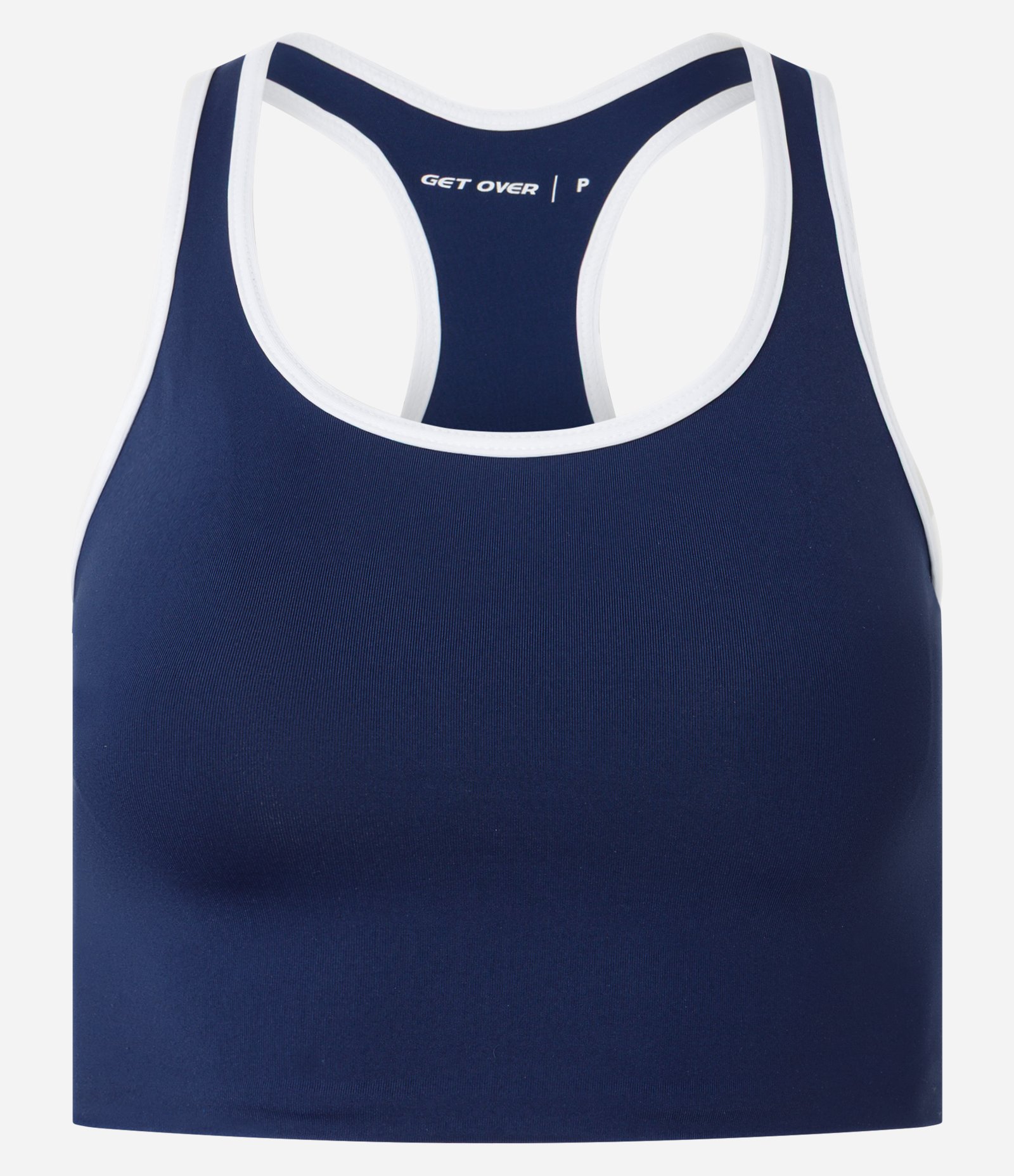 Top Esportivo Nadador sem Bojo em Microfibra com Frisos Contrastantes Azul Marinho 1