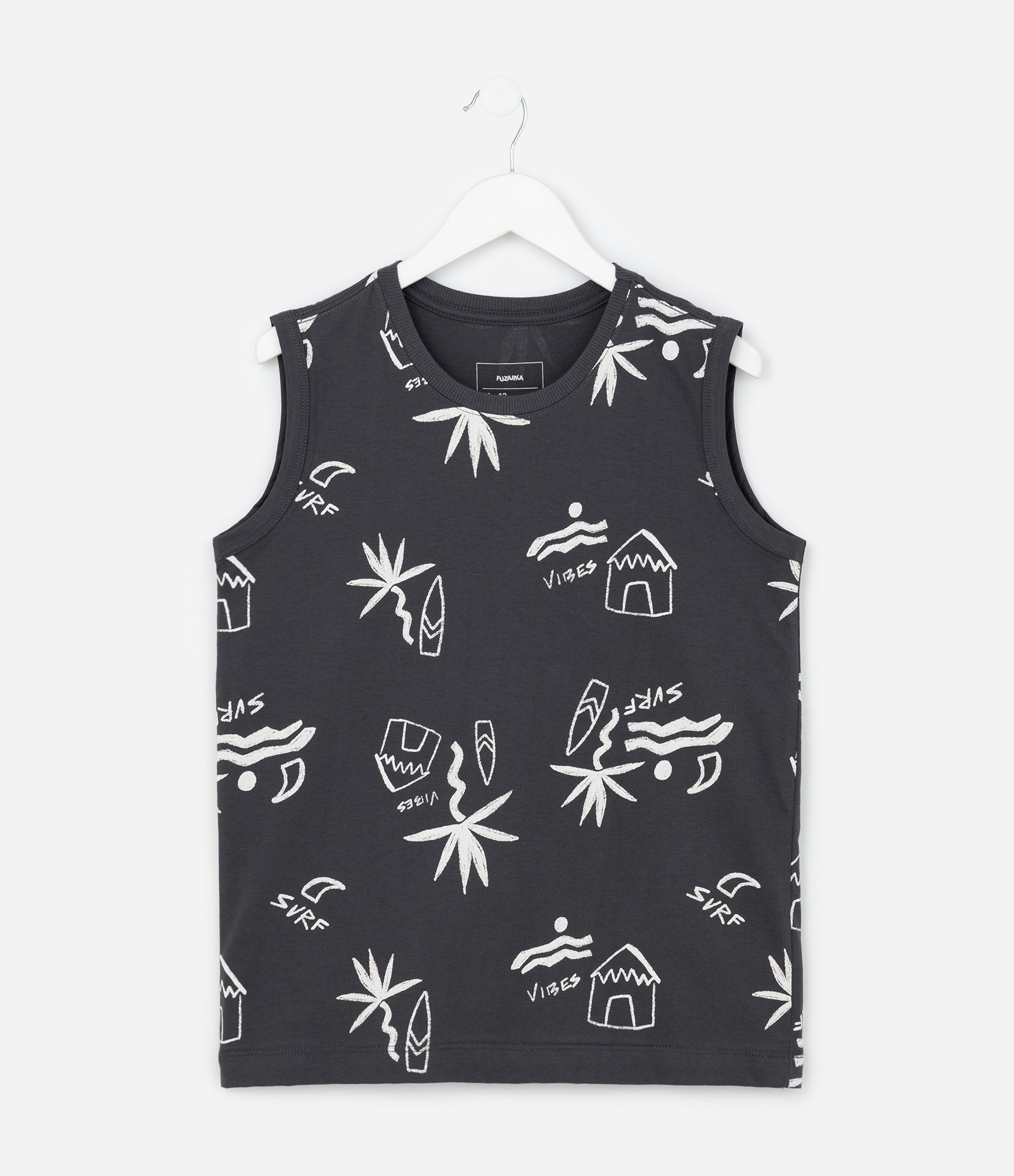 Regata Infantil em Algodão com Estampa Tropical - Tam 5 a 14 Anos Cinza 1