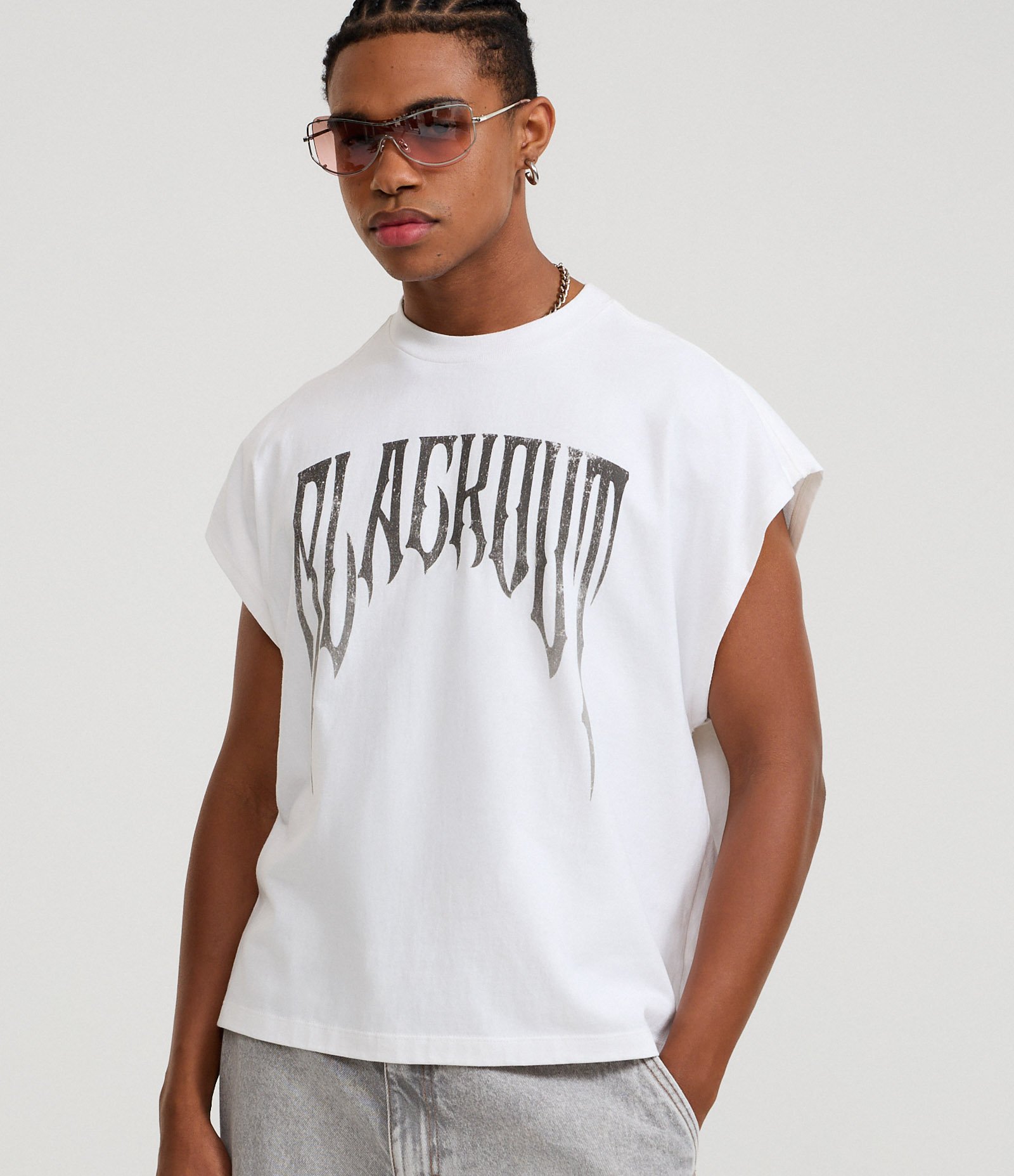 Regata Machão em Algodão com Estampa Lettering Blackout Branco 1