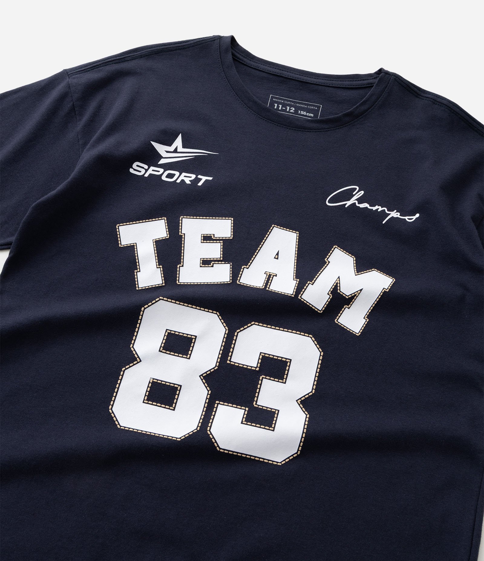 Kit 02 Camisetas Infantis com Lettering Team 86 - Tam 5 a 14 Anos Azul/Bege 7