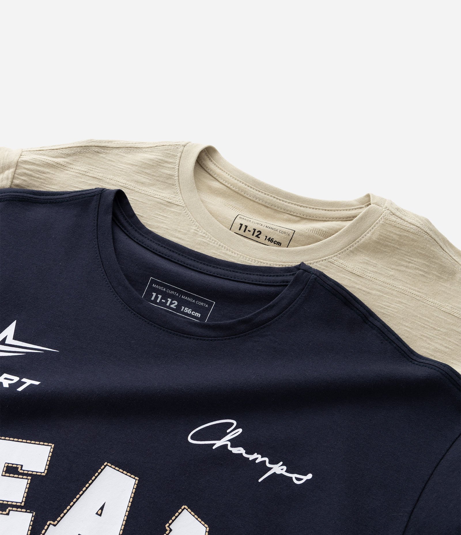 Kit 02 Camisetas Infantis com Lettering Team 86 - Tam 5 a 14 Anos Azul/Bege 4