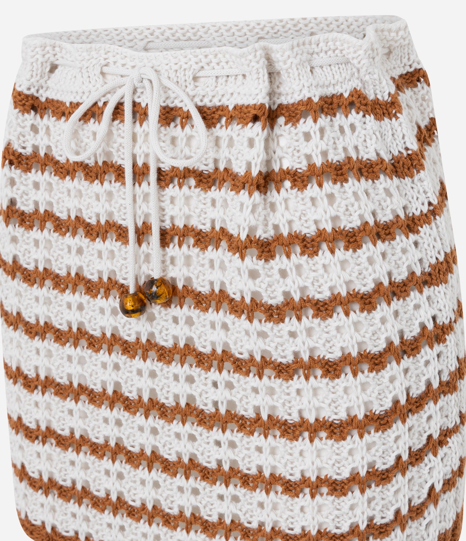 Saída de Praia Saia Crochê com Listras e Amarração Off White 5