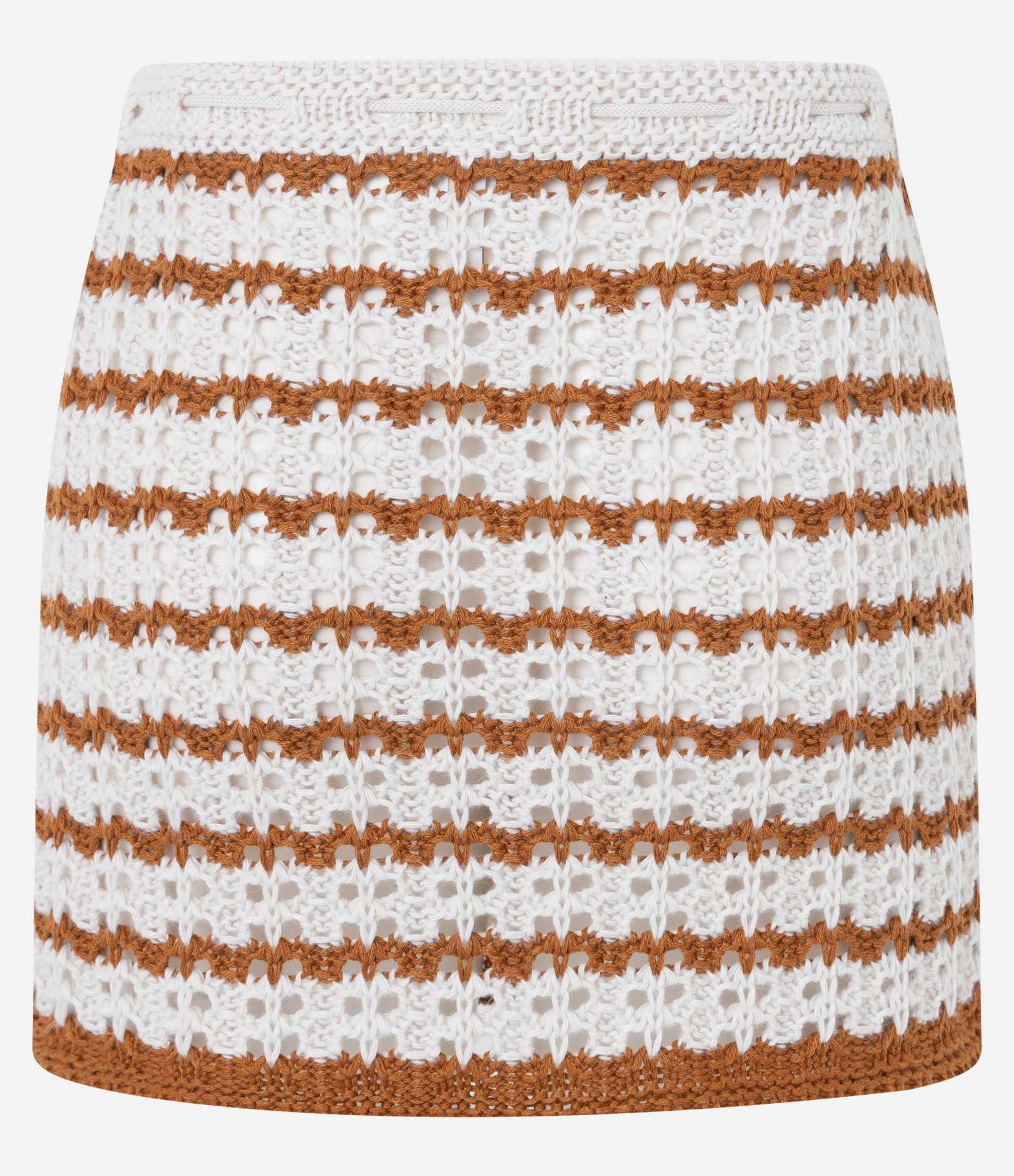 Saída de Praia Saia Crochê com Listras e Amarração Off White 6