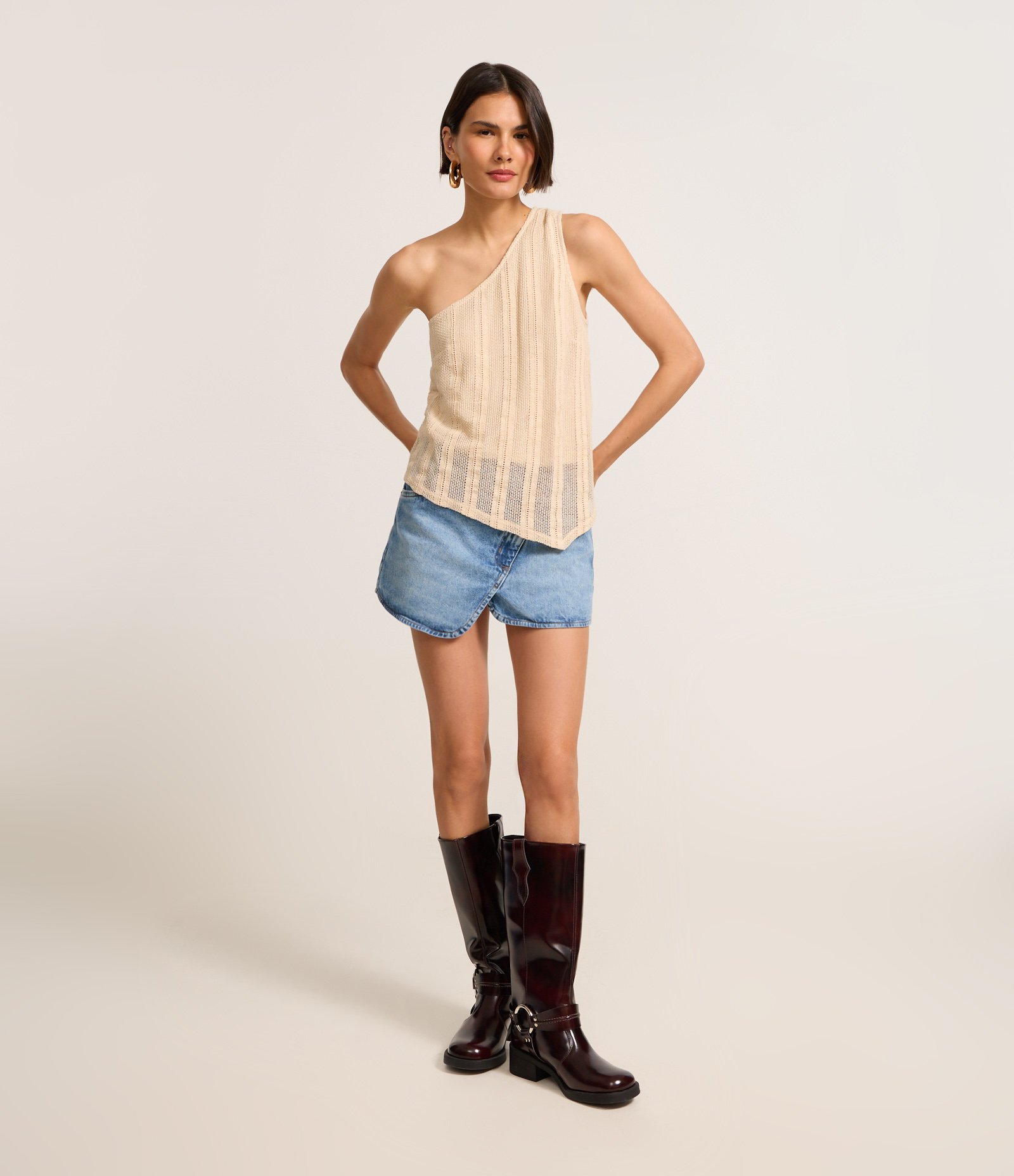 Mini Saia em Jeans com Cós Deslocado Azul 1