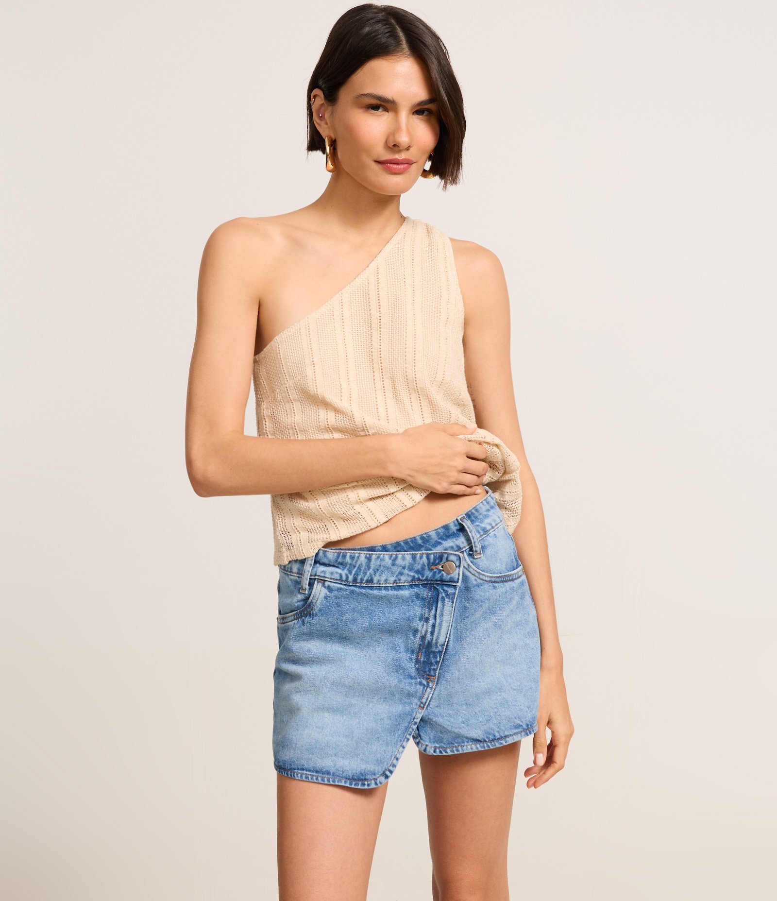 Mini Saia em Jeans com Cós Deslocado Azul 2