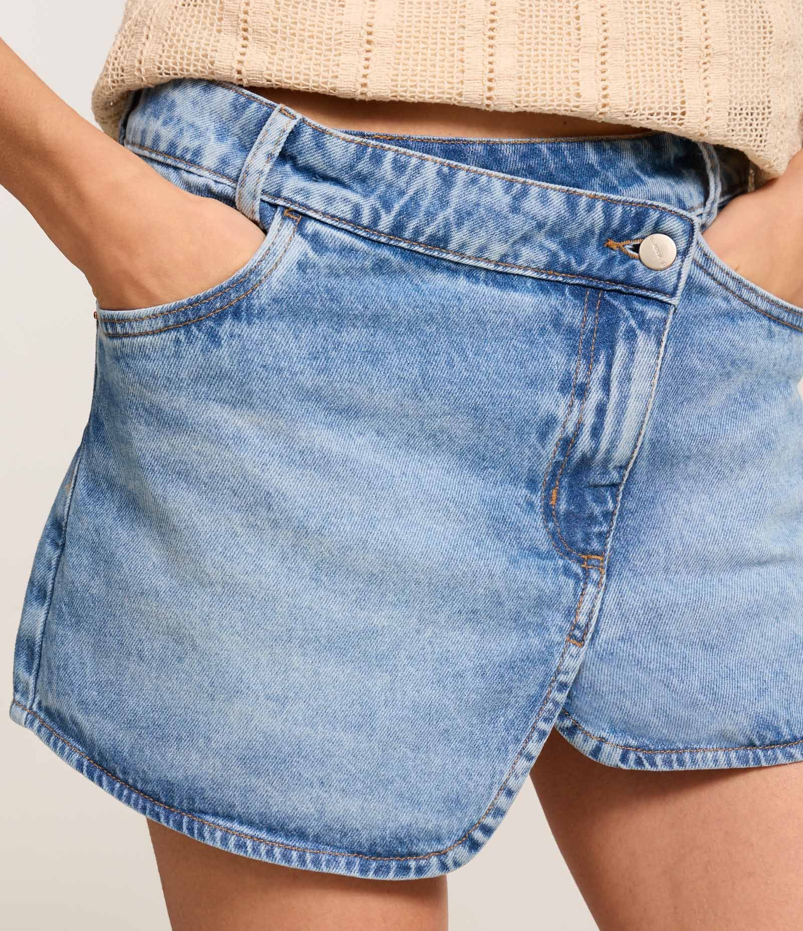 Mini Saia em Jeans com Cós Deslocado Azul 4