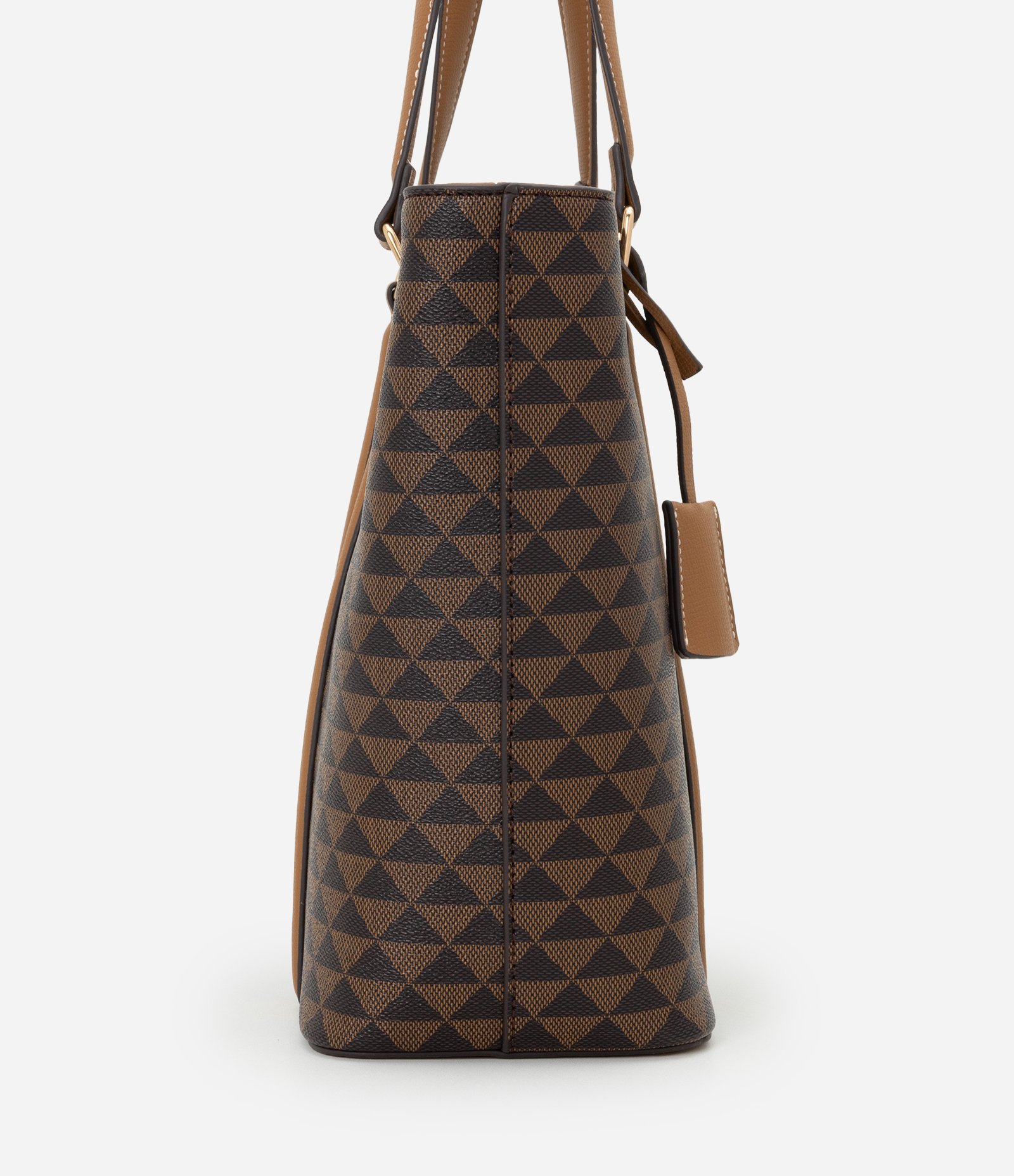 Bolsa Shopper em PU com Estampa de Triângulo Marrom 3