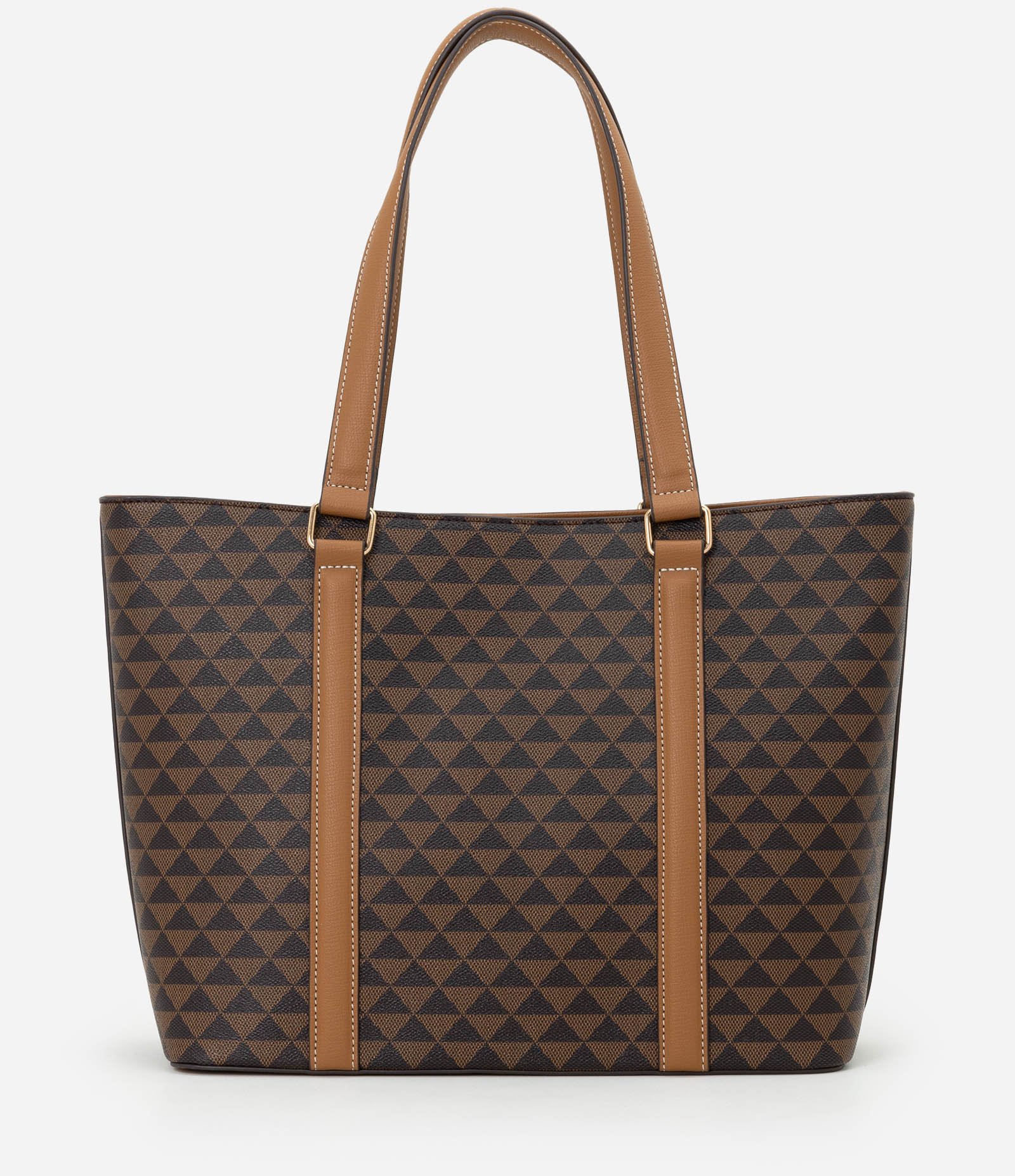 Bolsa Shopper em PU com Estampa de Triângulo Marrom 4