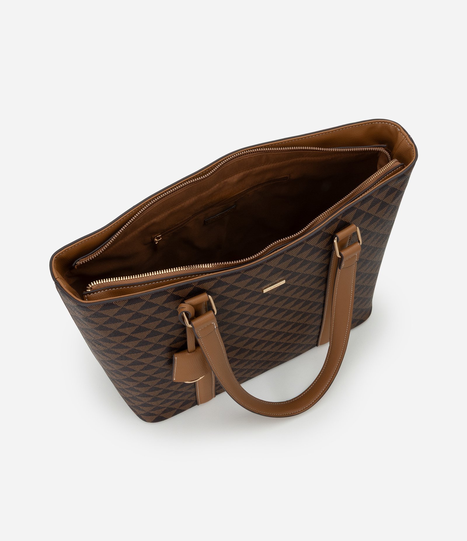 Bolsa Shopper em PU com Estampa de Triângulo Marrom 5