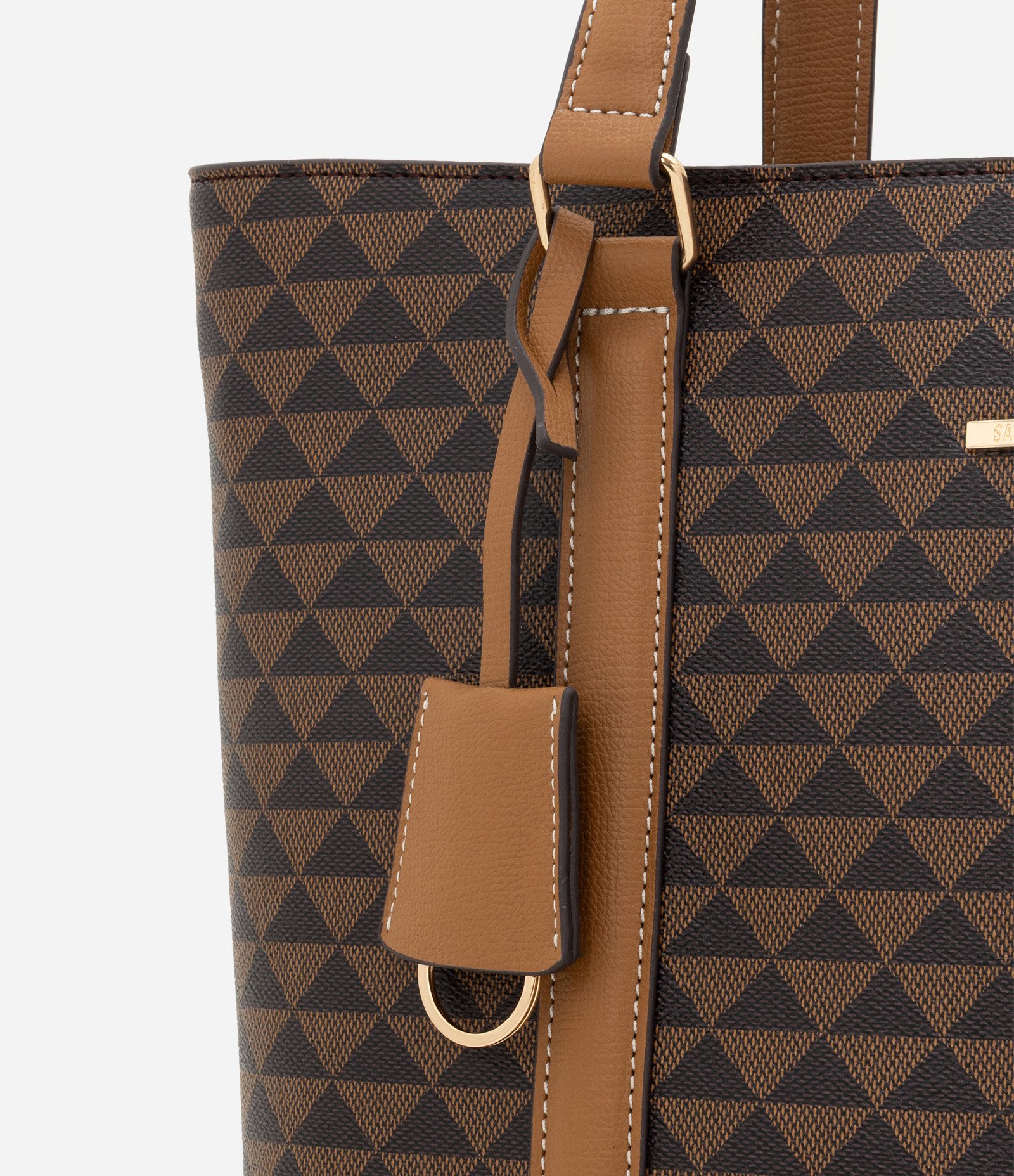 Bolsa Shopper em PU com Estampa de Triângulo Marrom 6