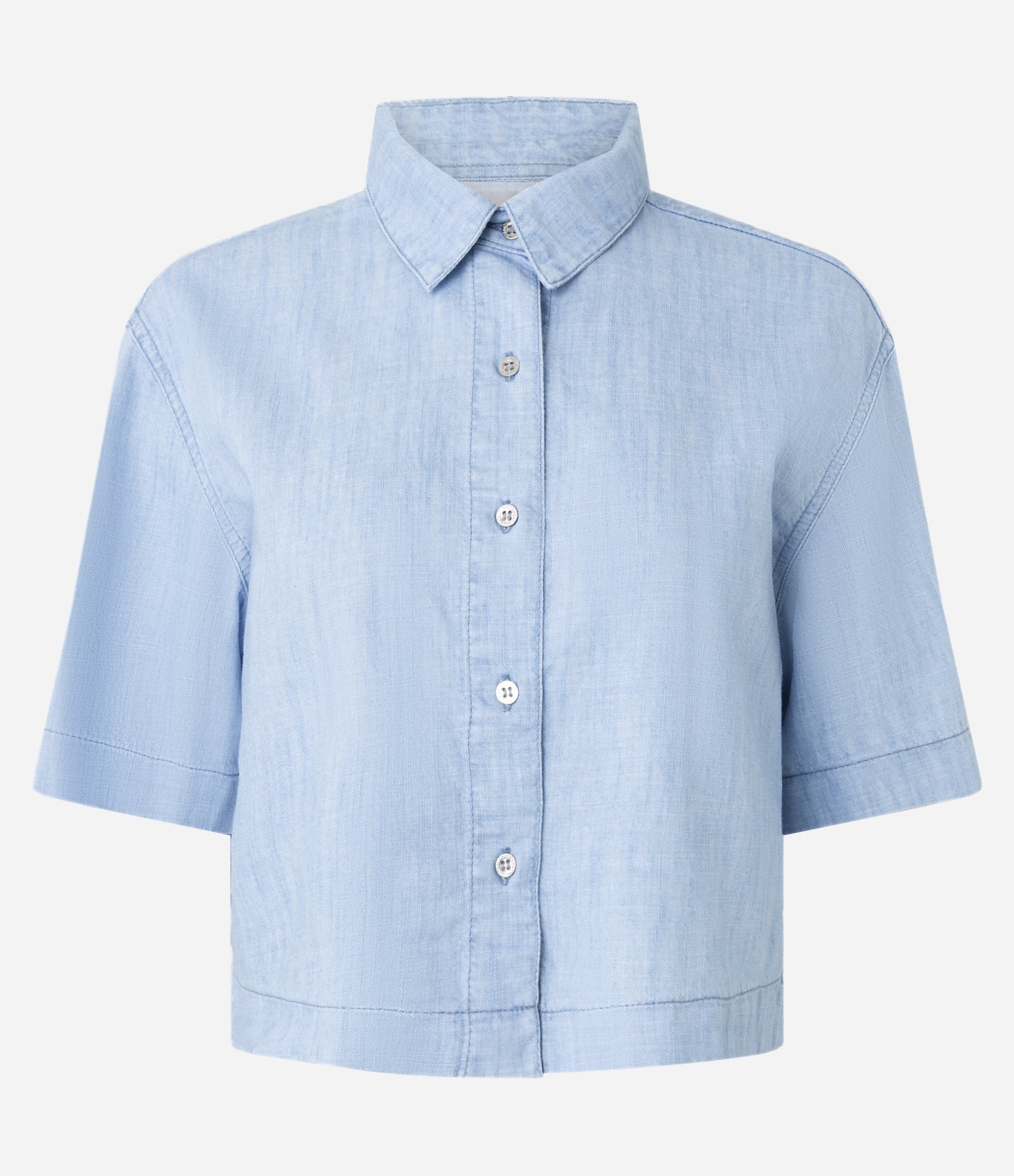 Camisa Boxy em Jeans com Gola Polo Claro 4