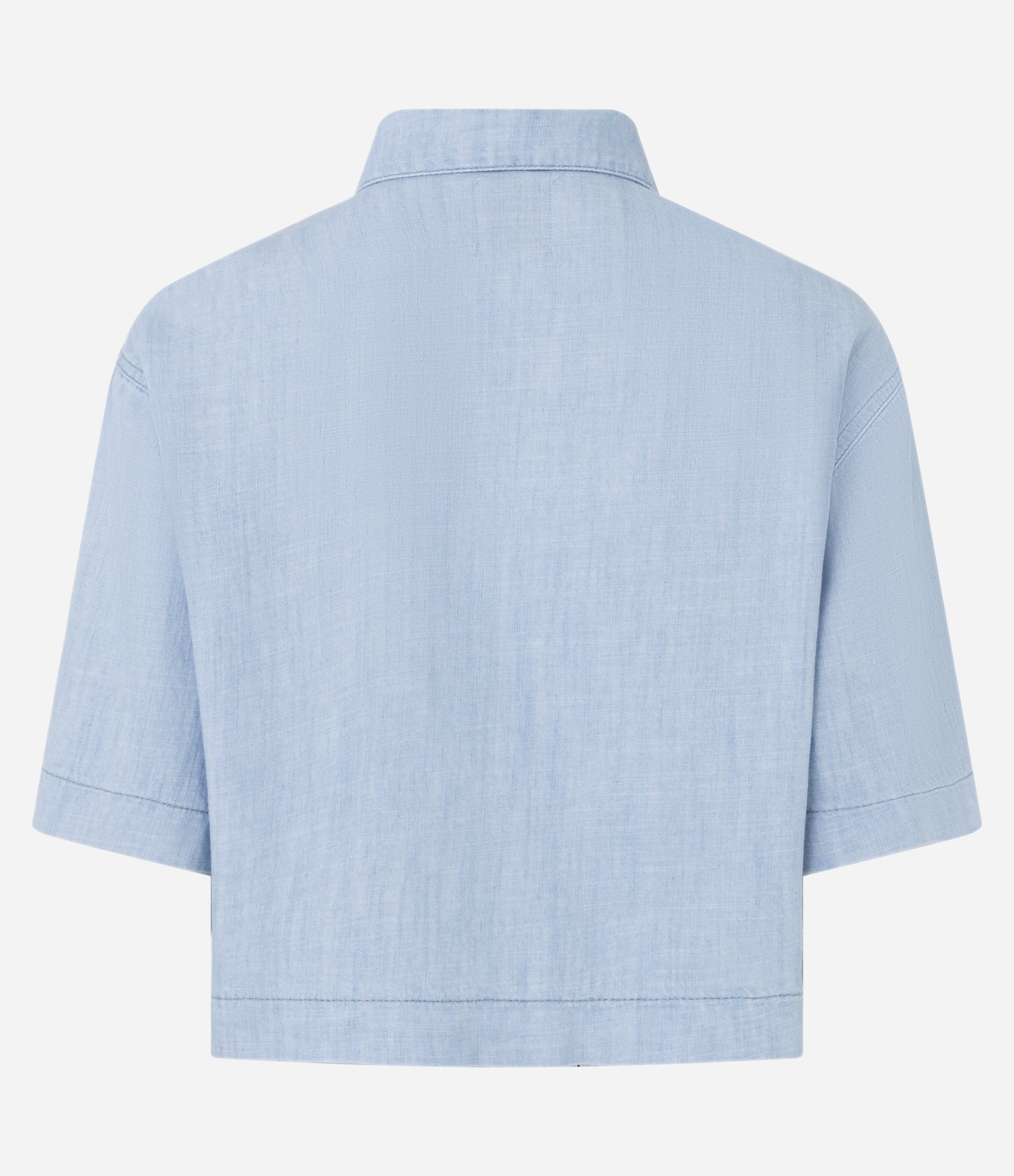 Camisa Boxy em Jeans com Gola Polo Claro 5