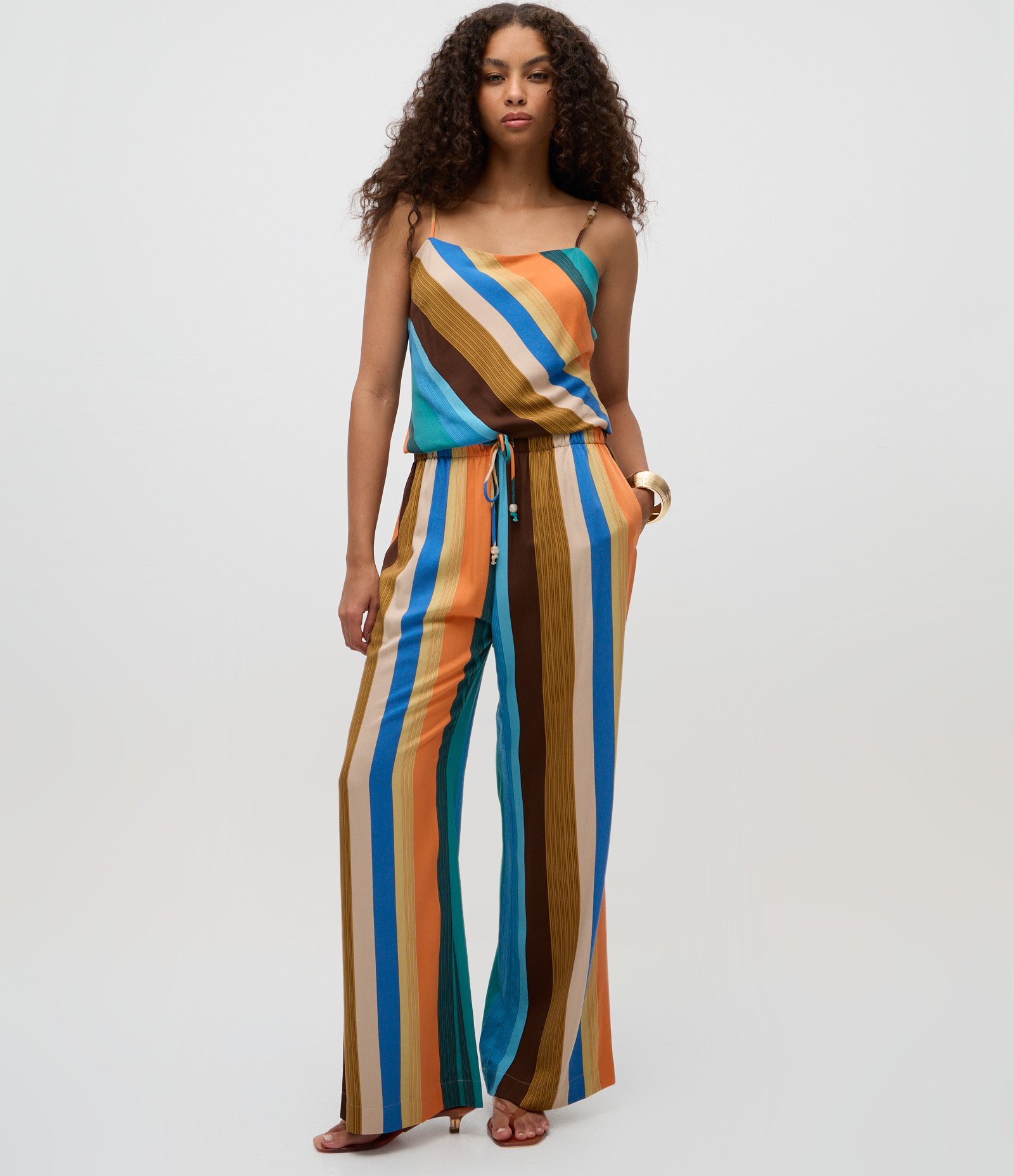 Blusa Sem Manga em Sarja com Listras e Aviamento na Alça Multicores 2