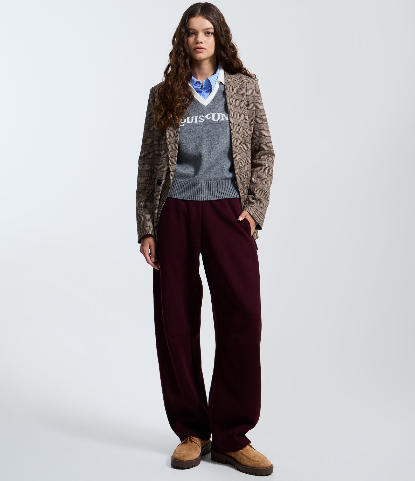 Blazer Alongado em Alfaiataria Xadrez Marrom 2