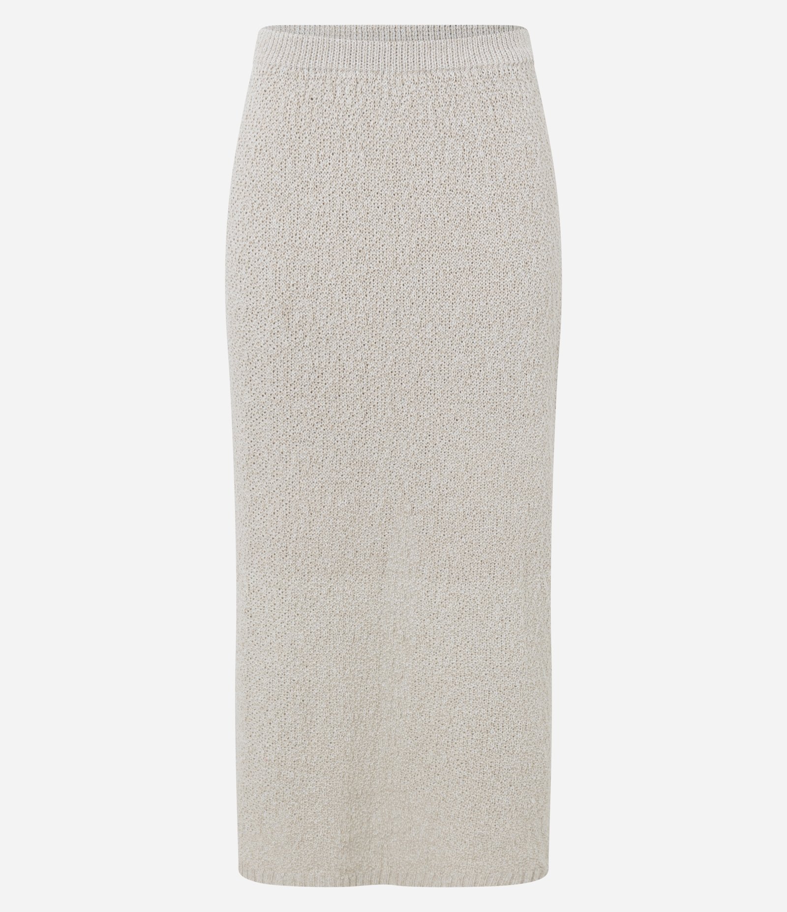 Saia Reta Midi em Tricô com Elástico no Cós Bege 7