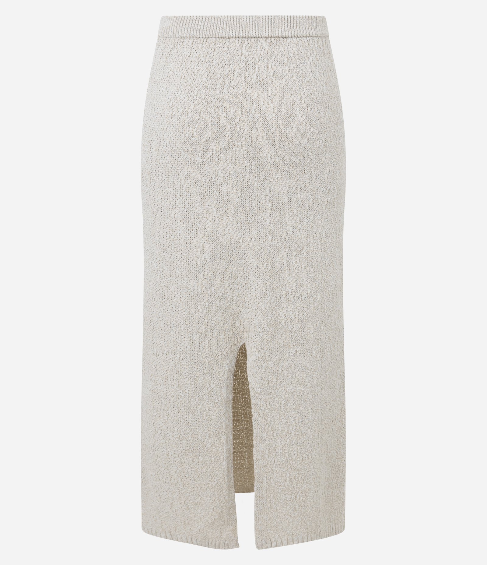 Saia Reta Midi em Tricô com Elástico no Cós Bege 9