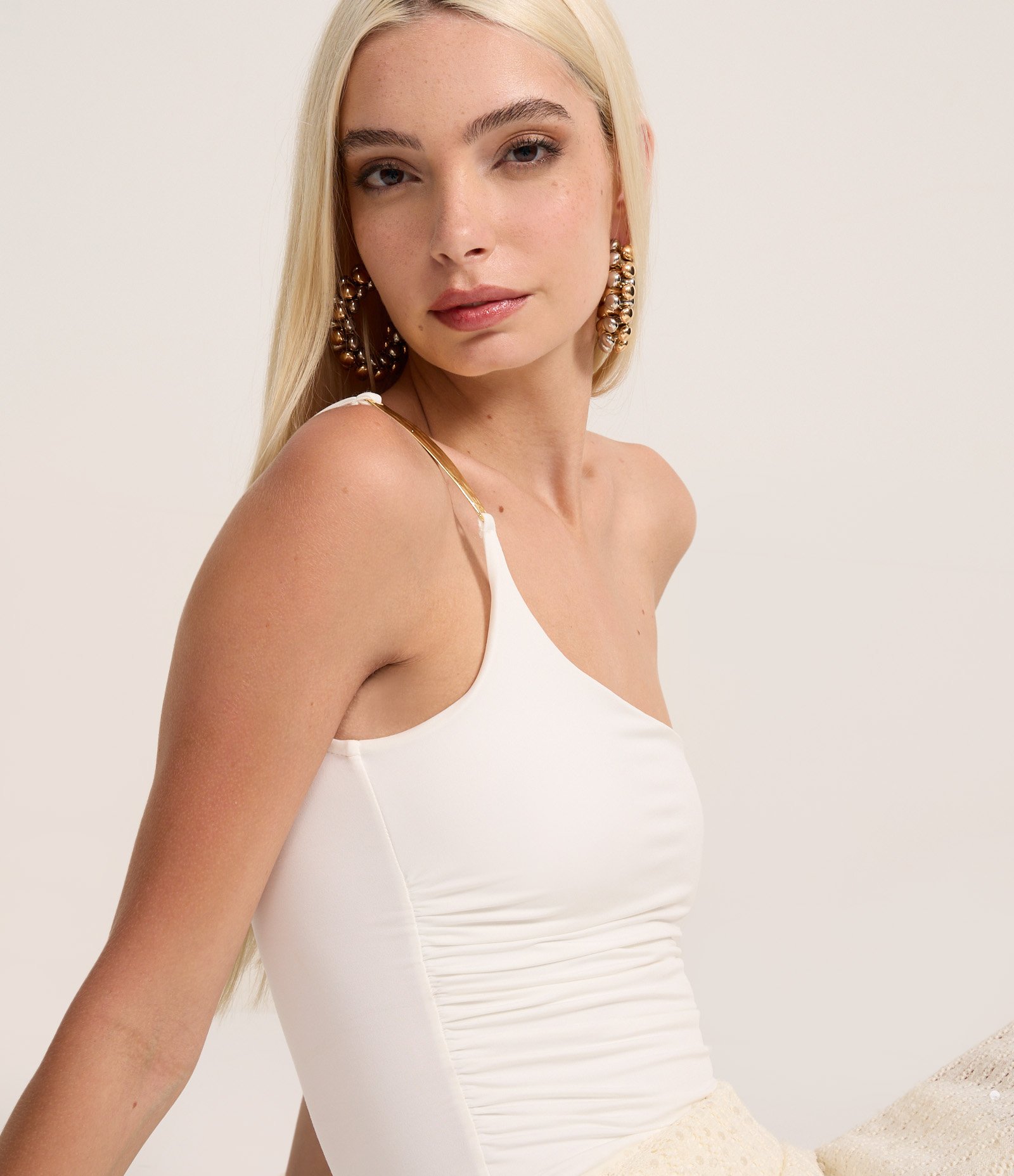 Body Ombro Único em Jersey com Aviamento na Alça Branco 4