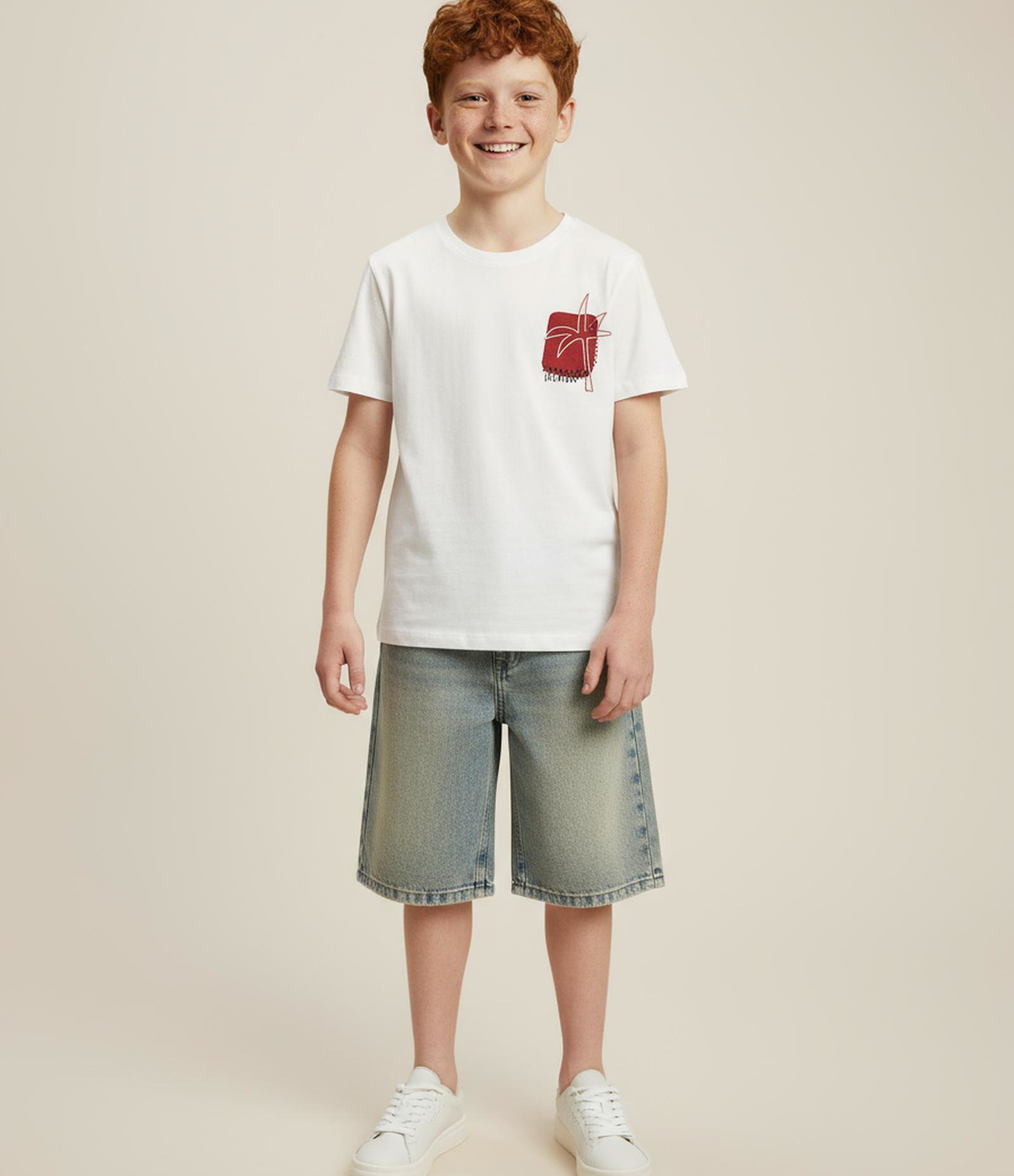 Camiseta Infantil Estampa Frente e Costas Coqueiro de Praia - Tam 5 a 14 Anos Branco 1