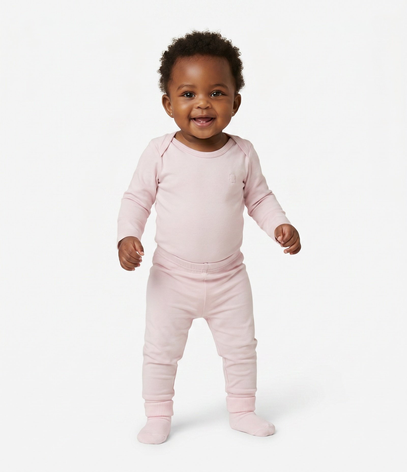 Conjunto Infantil Térmico com Body Manga Longa e Calça – Tam RN a 24 Meses Rosa Claro 1