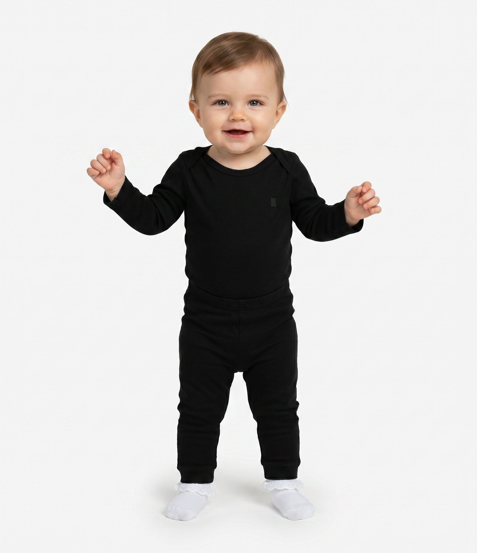 Conjunto Infantil Térmico com Body Manga Longa e Calça – Tam RN a 24 Meses Preto 1