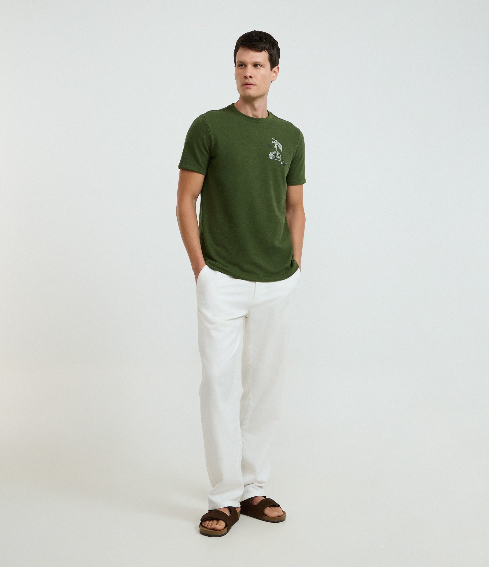 Camiseta Regular em algodão Texturizado com Estampa Tropical Verde 2