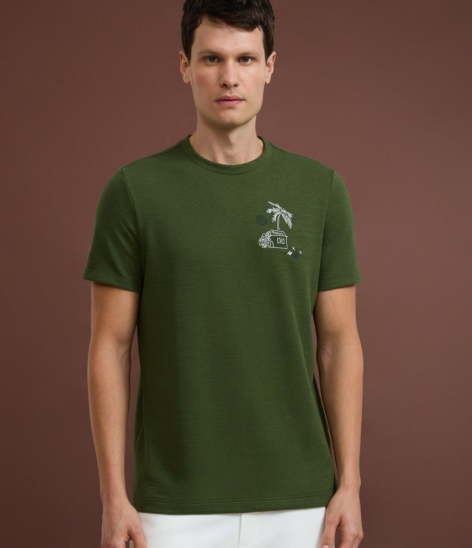 Camiseta Regular em algodão Texturizado com Estampa Tropical Verde 6