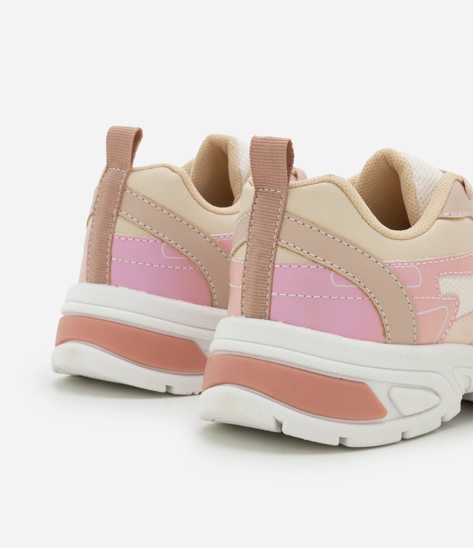 Tênis Infantil Esportivo em PU com Recortes Contrastantes - Tam 28 ao 34 Bege/Rosa 2