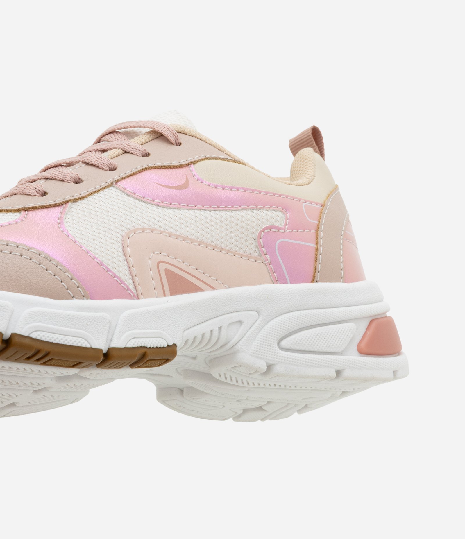 Tênis Infantil Esportivo em PU com Recortes Contrastantes - Tam 28 ao 34 Bege/Rosa 3