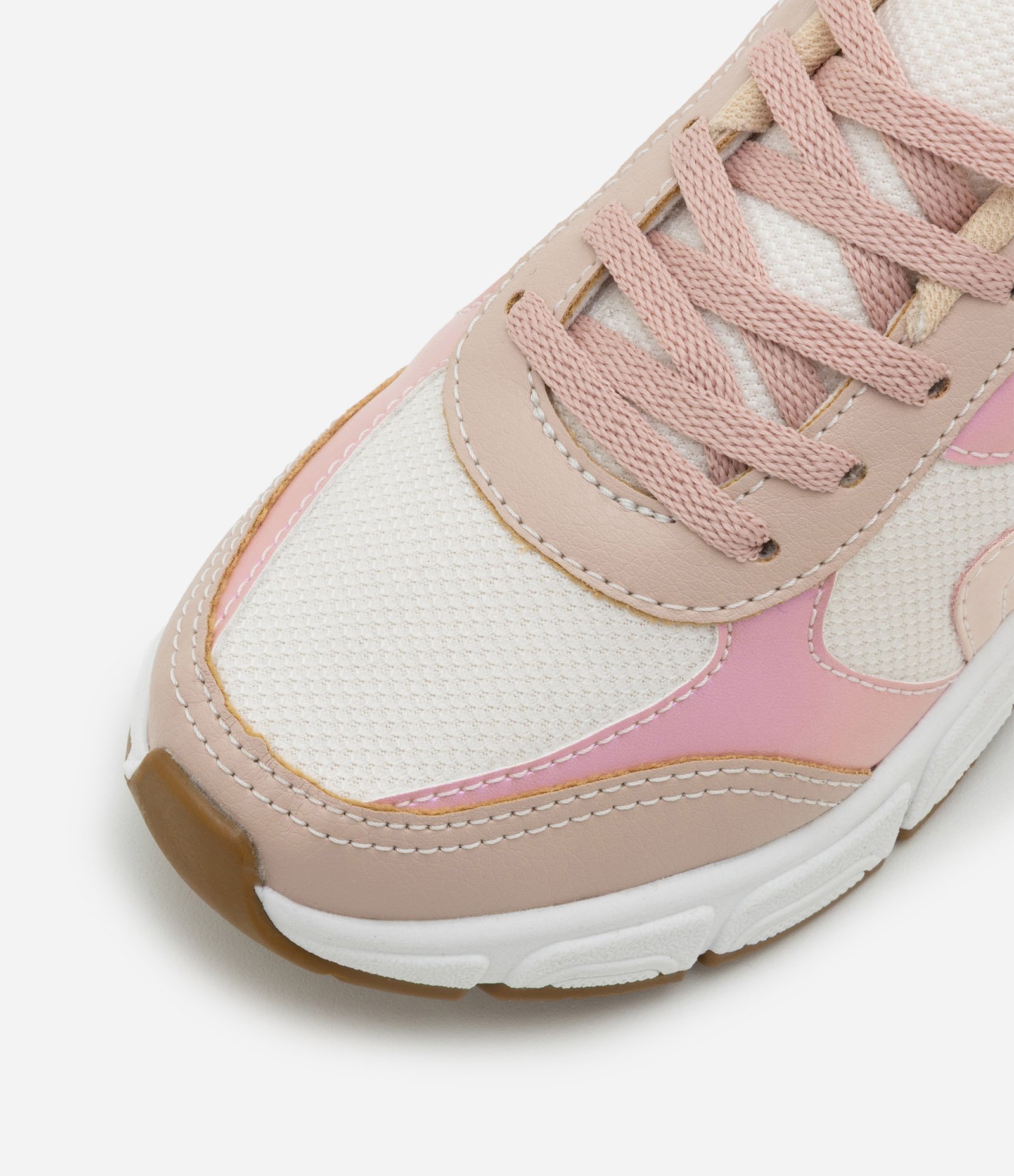 Tênis Infantil Esportivo em PU com Recortes Contrastantes - Tam 28 ao 34 Bege/Rosa 4