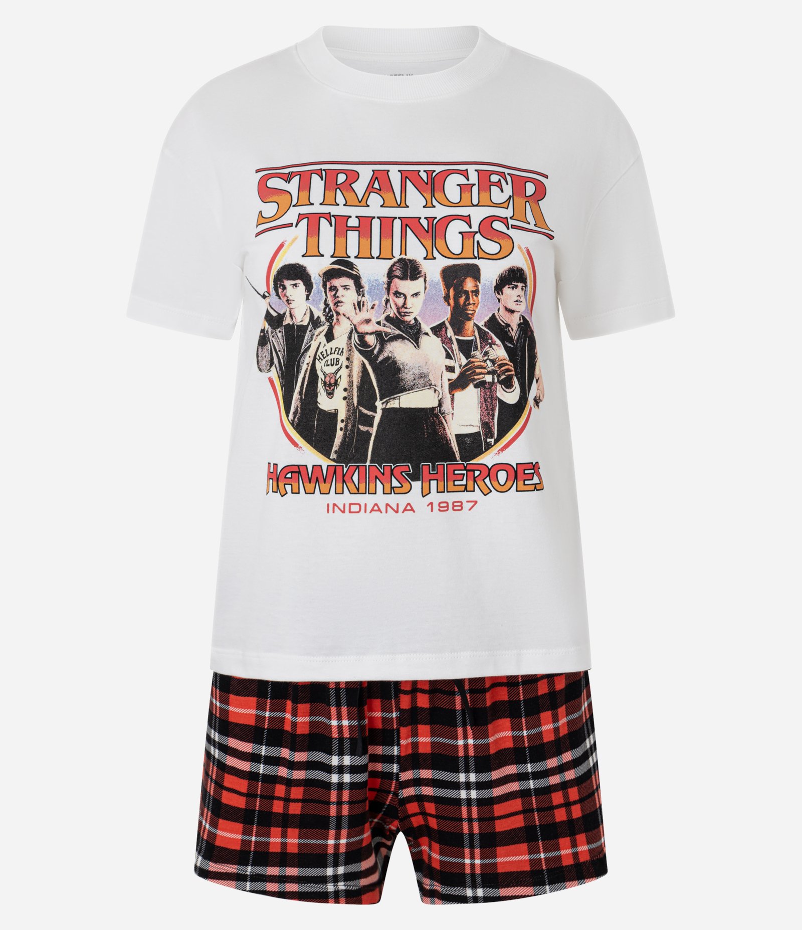 Pijama Short Doll em Algodão com Estampa Stranger Things e Short Estampado Branco 3