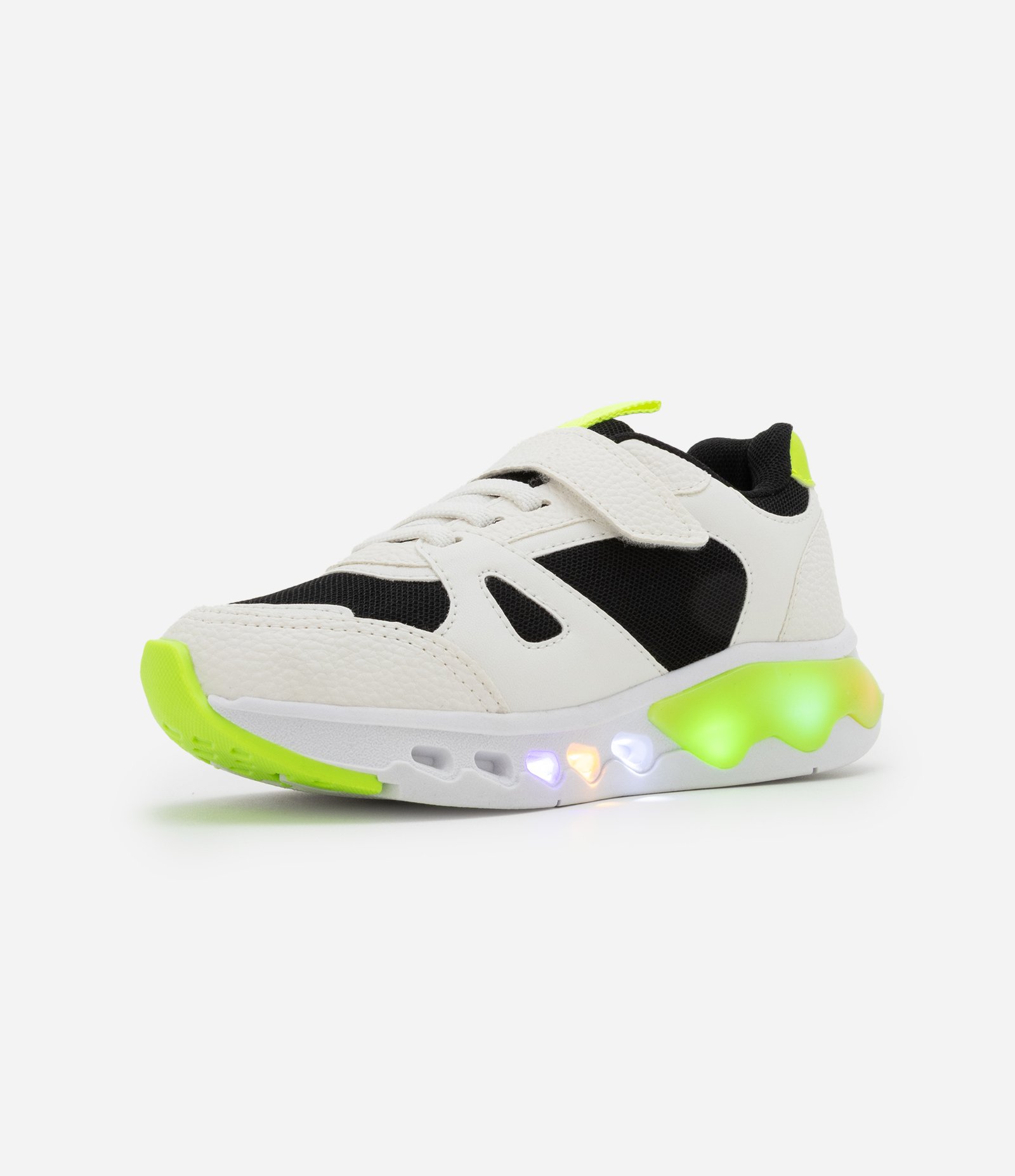Tênis Infantil Esportivo em PU com Sola Led - Tam 28 ao 34 Off White/Verde 1