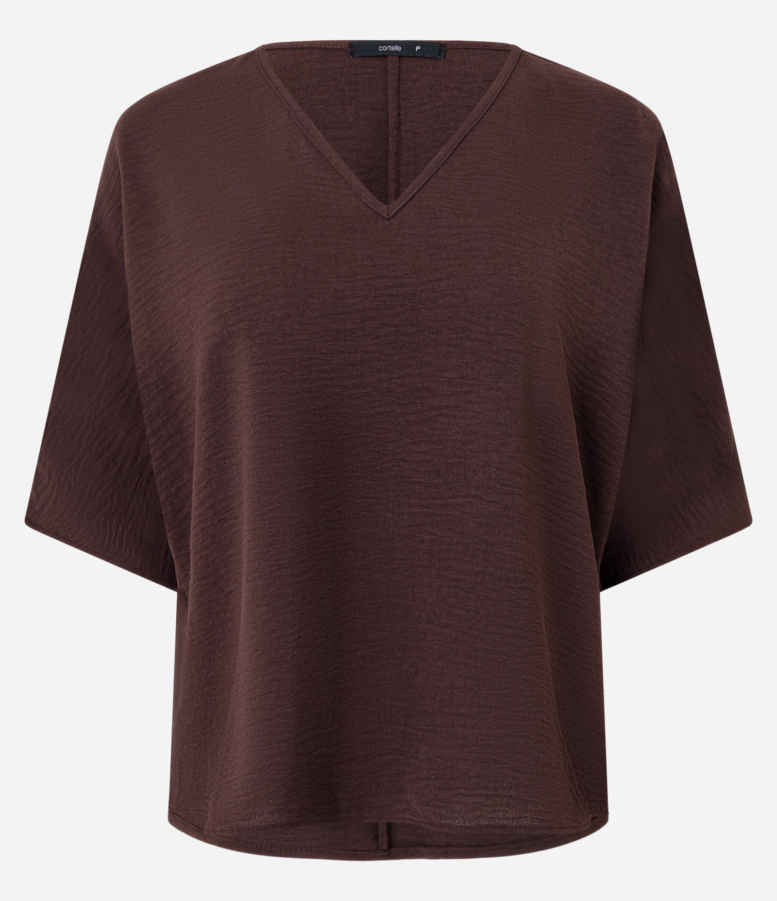 Blusa em Airflow com Decote V e Mangas Amplas Marrom 1