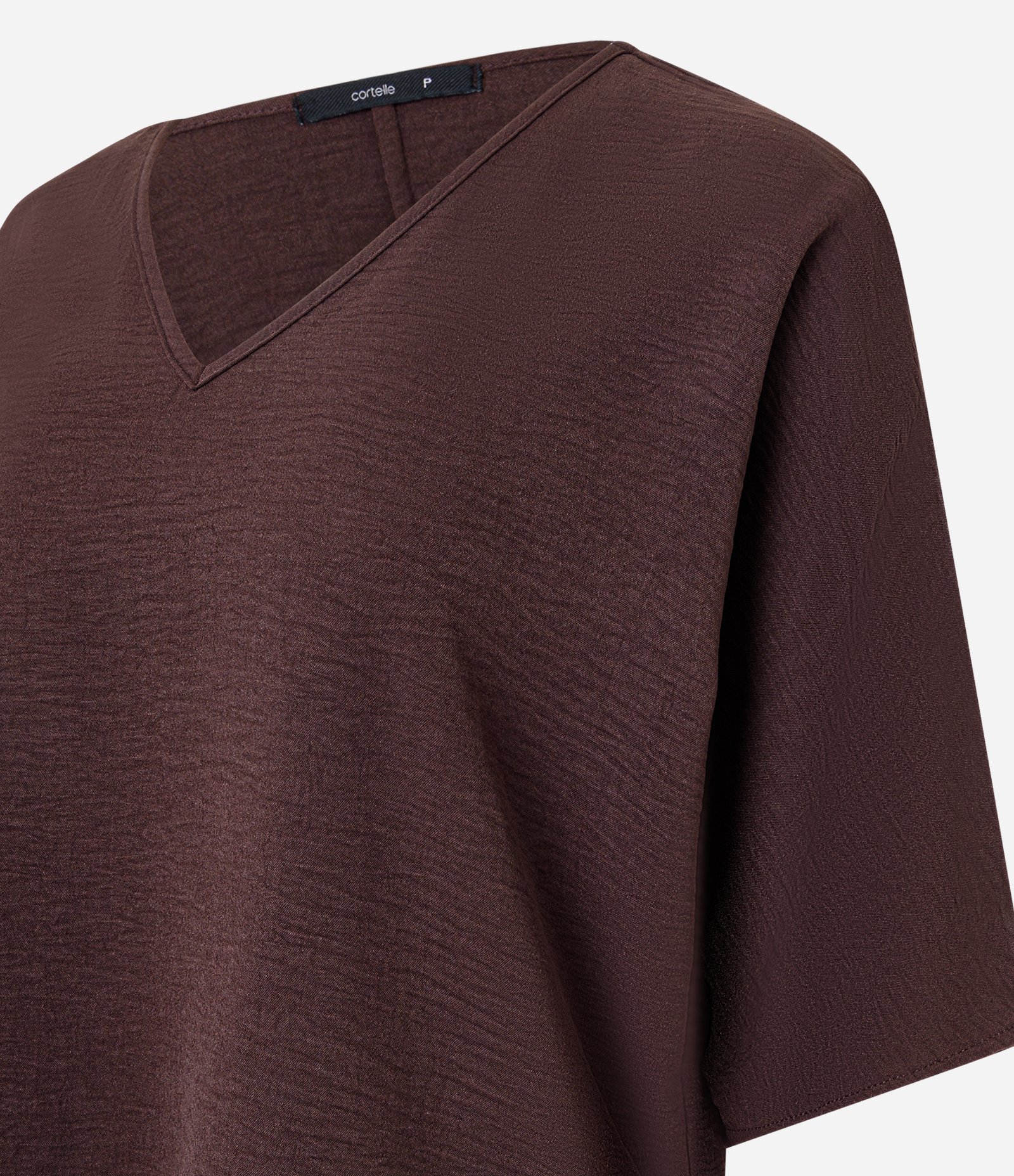 Blusa em Airflow com Decote V e Mangas Amplas Marrom 2