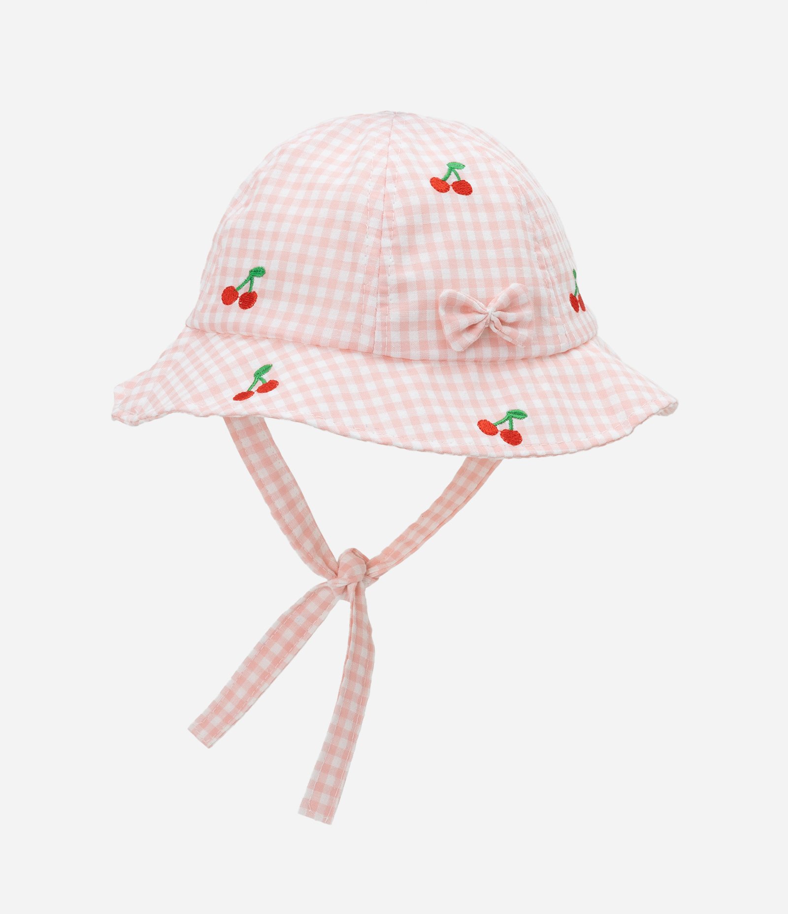 Chapéu Infantil em Sarja Xadrez com Cerejinhas - Tam 0 a 12 Meses Rosa 1