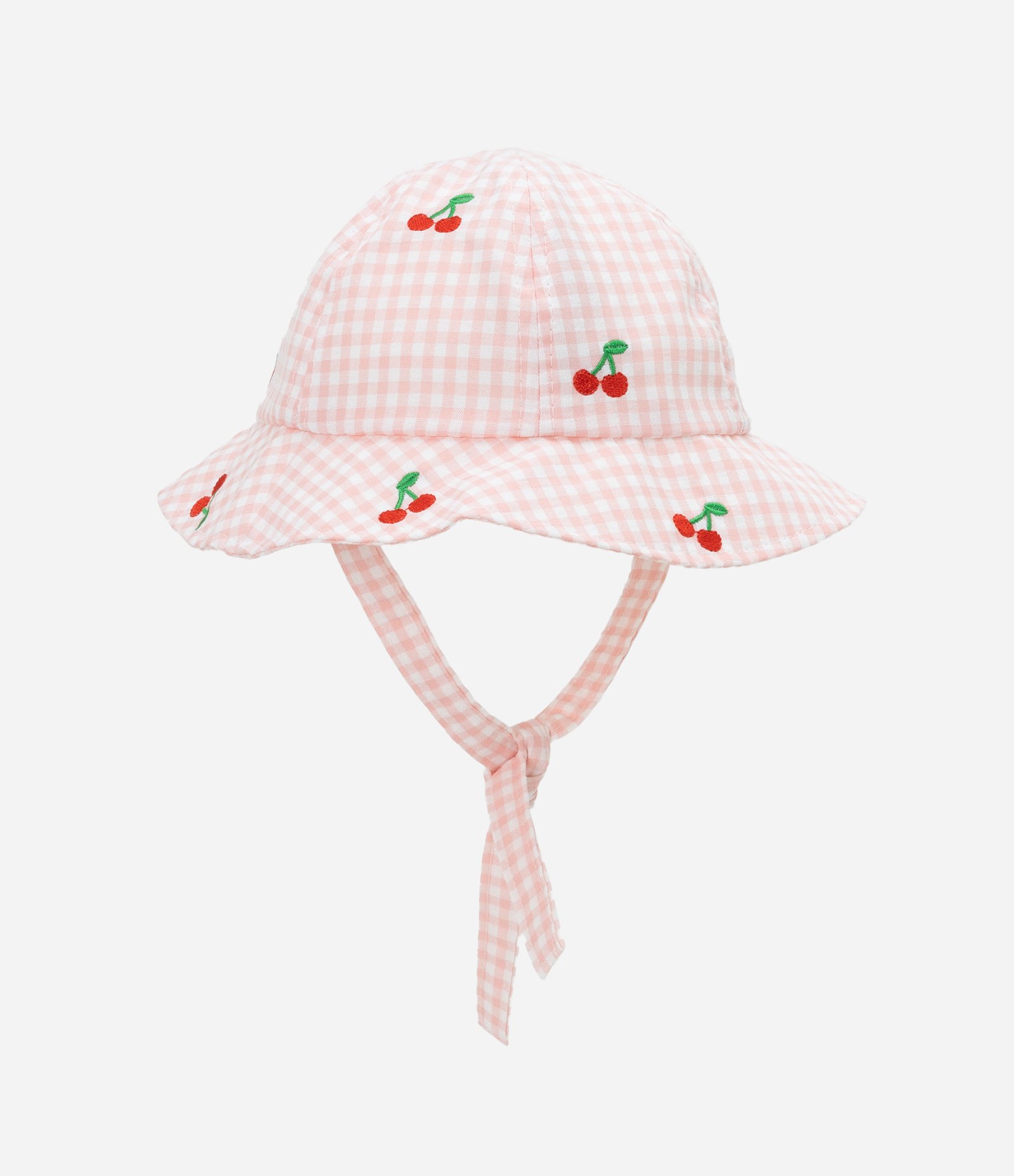 Chapéu Infantil em Sarja Xadrez com Cerejinhas - Tam 0 a 12 Meses Rosa 2