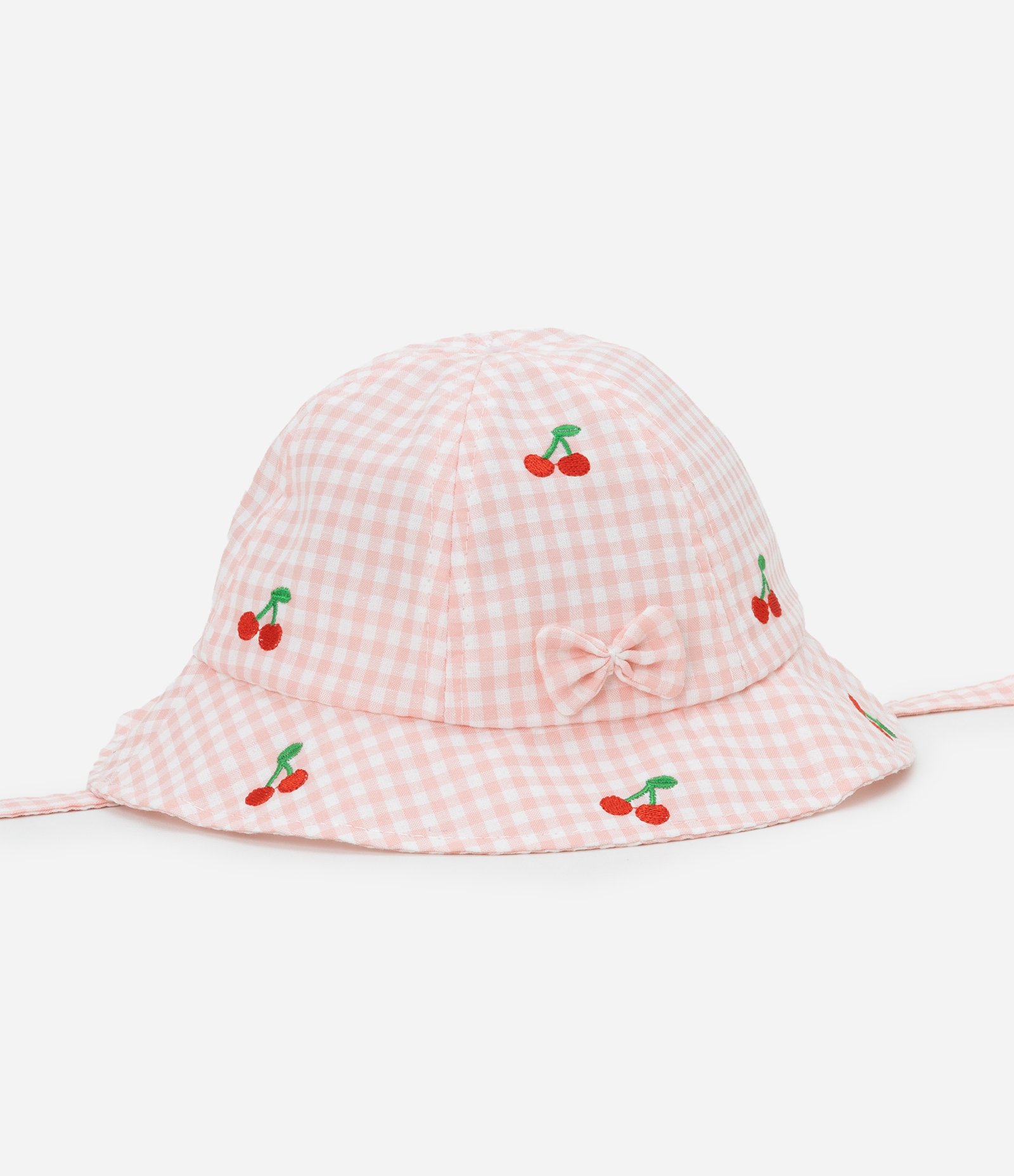 Chapéu Infantil em Sarja Xadrez com Cerejinhas - Tam 0 a 12 Meses Rosa 3