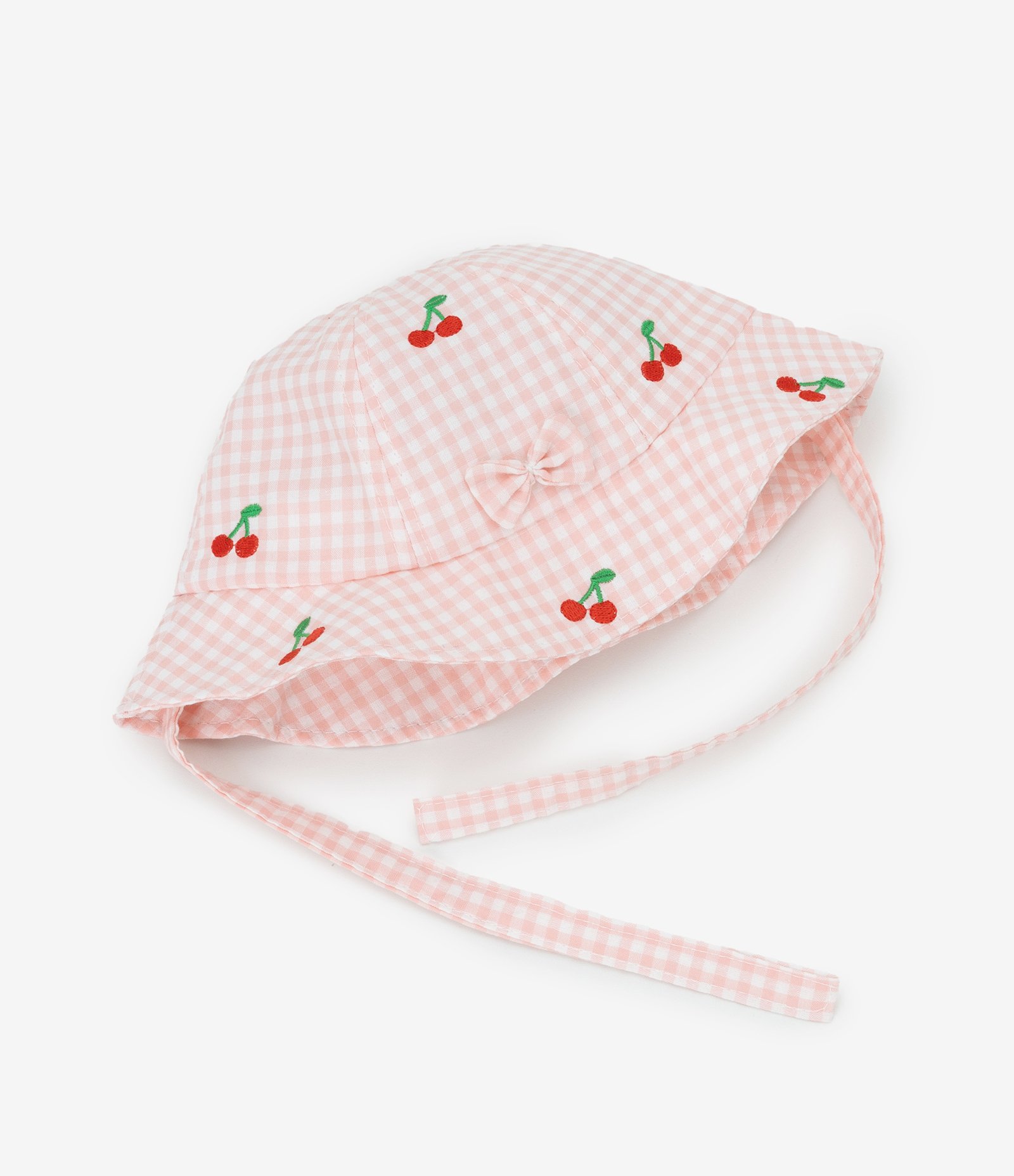 Chapéu Infantil em Sarja Xadrez com Cerejinhas - Tam 0 a 12 Meses Rosa 4