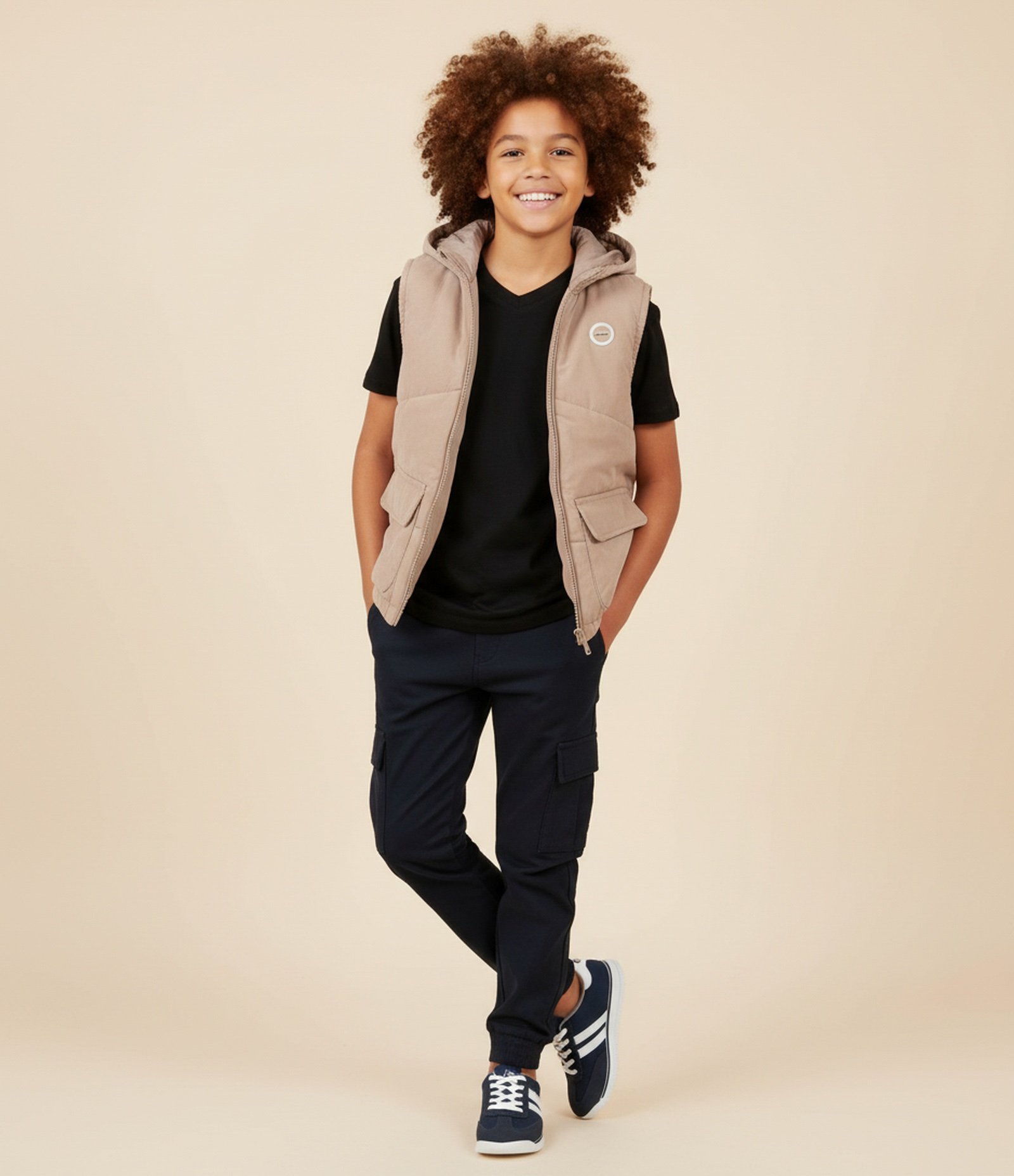 Colete Infantil com Capuz – Tam 5 a 14 Anos Bege Rosado 1